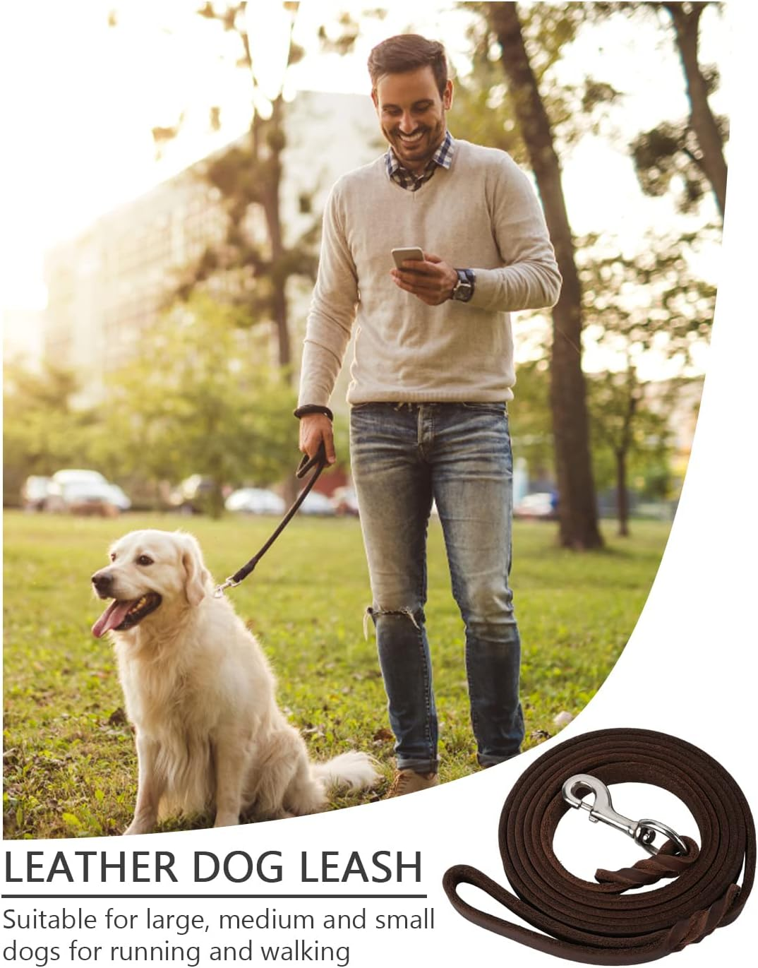 Vivi Bear Handmade Braided Genuine Leather Dog Leads for Large Dogs Training 0.7 Inch Wide by 8.5/6.9/5.2/4Ft Long, Dark Brown (8.5Ft Long). image number 3