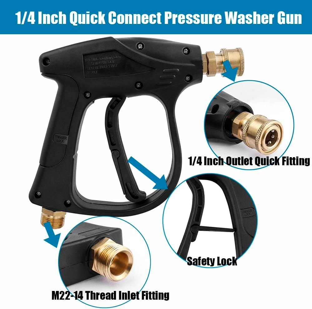 Yakamoz Short Pressure Washer Gun, 4350 PSI High Power Washer Spray Gun with 1/4 Inch Quick Connector for Foam Cannon Car Wash image number 5