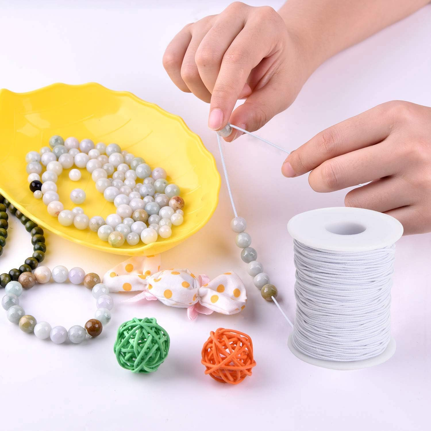 Noverlife Elastic Cord, 2 Rolls 0.04"/1Mm 109Yd/100M Jewelry Making Beading Stretch String, Elastic Fabric Thread Wire Macrame Cord DIY Crafting Rope Bungee Shock Cord - Black & White