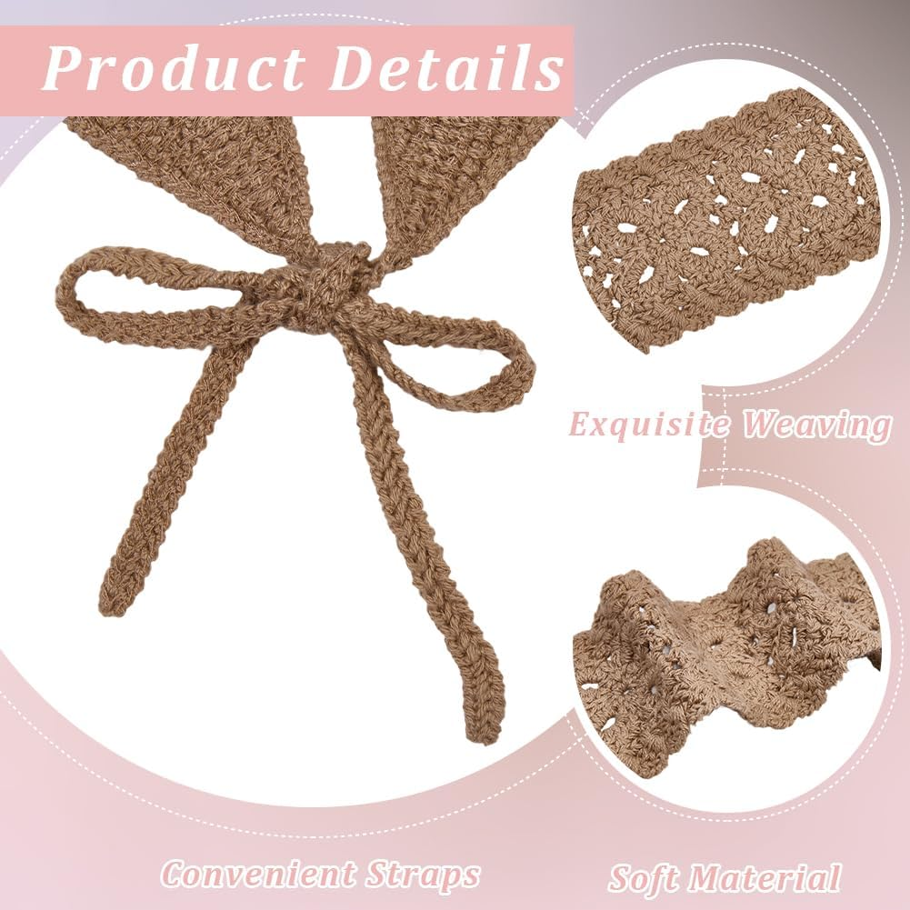 CABODYALS Pack of 3 3 Colours Bandana Headbands Purple Beige Khaki Crochet Boho Hair Scarf Head Wrap Vintage Lace Hollow Polyester Headscarves for Women Bridal Wedding Party Styling Dress Accessories image number 6