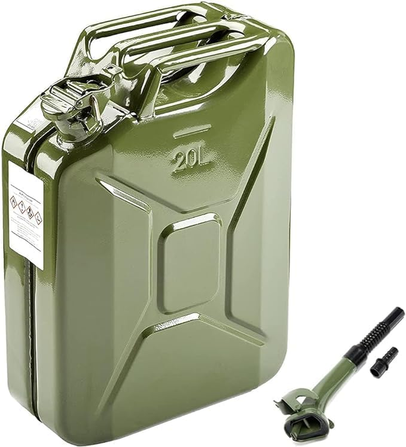 20L 5 Gallon Metal Gas Can Green with Fuel Can and Spout System, US Standard Cold-Rolled Plate Petrol Can, Gasoline Bucket for Motorcycle Dirt Bike UTV SUV ATV (37Cm X 16.5Cm X 46Cm) image number 2