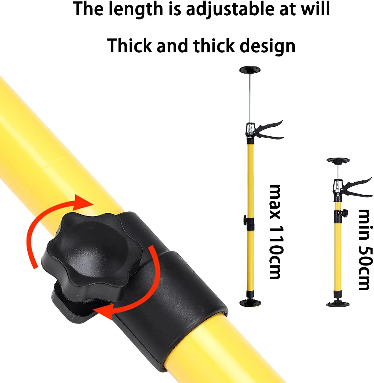 2 Pack Cabinet Jack, 50-115Cm Cabinet Jack Support Pole, Cabinet Steel Telescopic Quick Support Rod, 3Rd Hand Support System for Upper Cabinet Installation, Supports up to 40 Kg (Yellow) image number 2