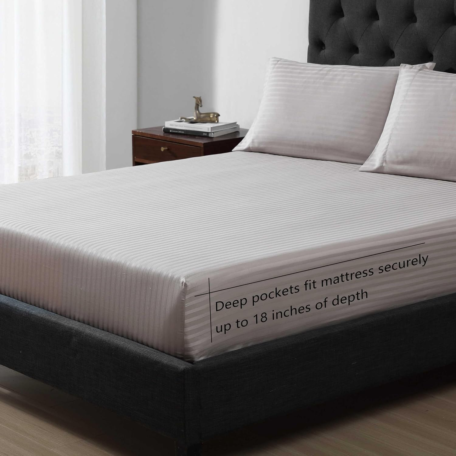 Vera Wang - Queen Sheet Set, Super Soft & Breathable Premium Cotton Bedding with Matching Shams, Fade Resistant, Striped Bedding Set (Dobby Stripe Brown, Queen) image number 4