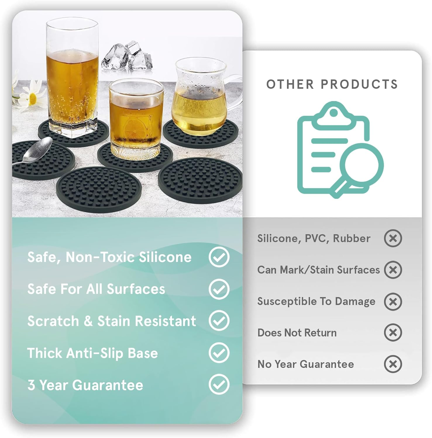 Smith&rsquo;S&reg; Black Matte round Silicone Rubber Drink Coasters (Set of 6) | 9.4Cm Diameter | Non-Slip | Water Catching Technology | Perfect for Homes & Bars! image number 5