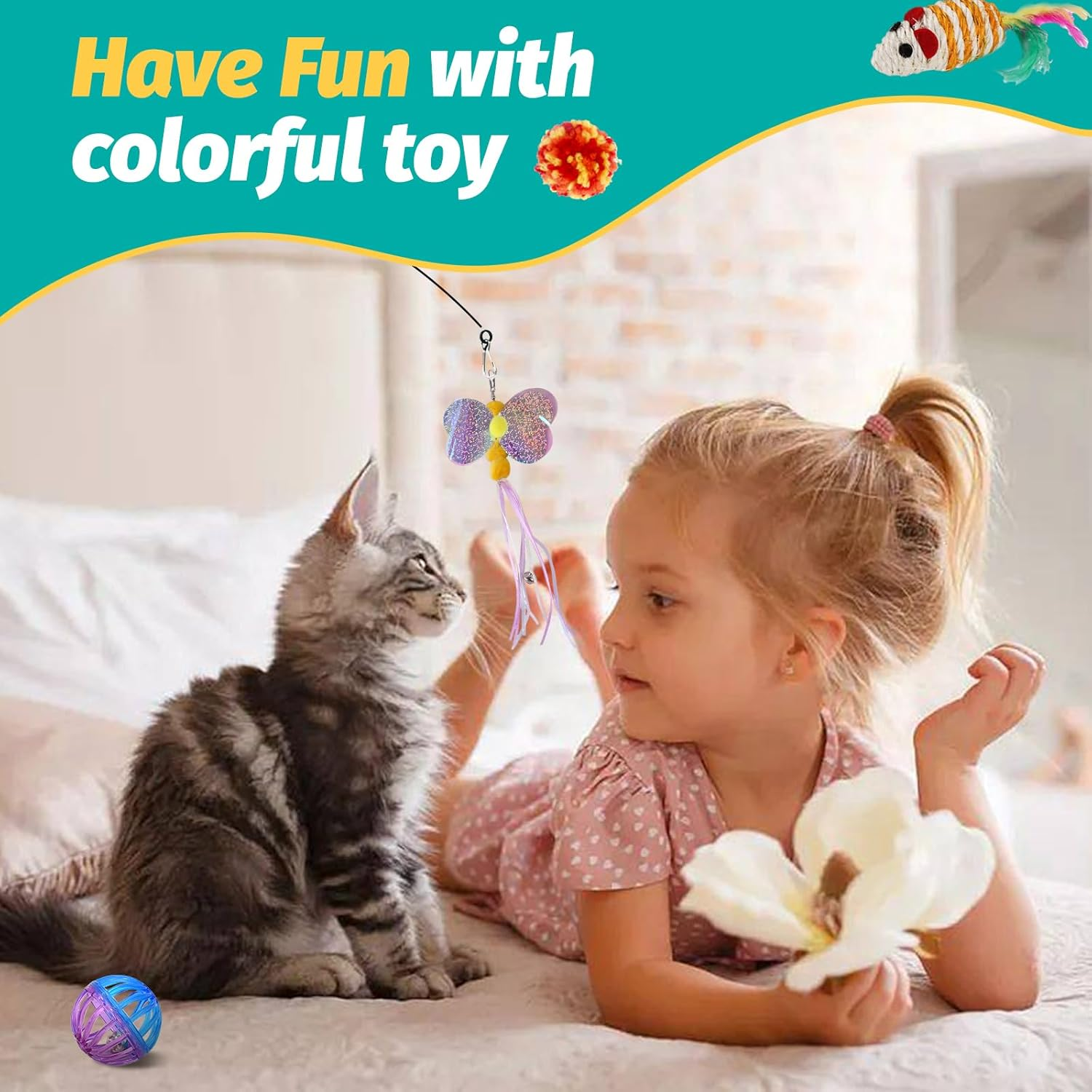 Cat Toy Kitten Toy Set for Indoor Puppies Cats, Including Funny Cat Stick, Foldable Cat Tunnel, Catnip Carrot, Mice, Crinkle Balls and Bells