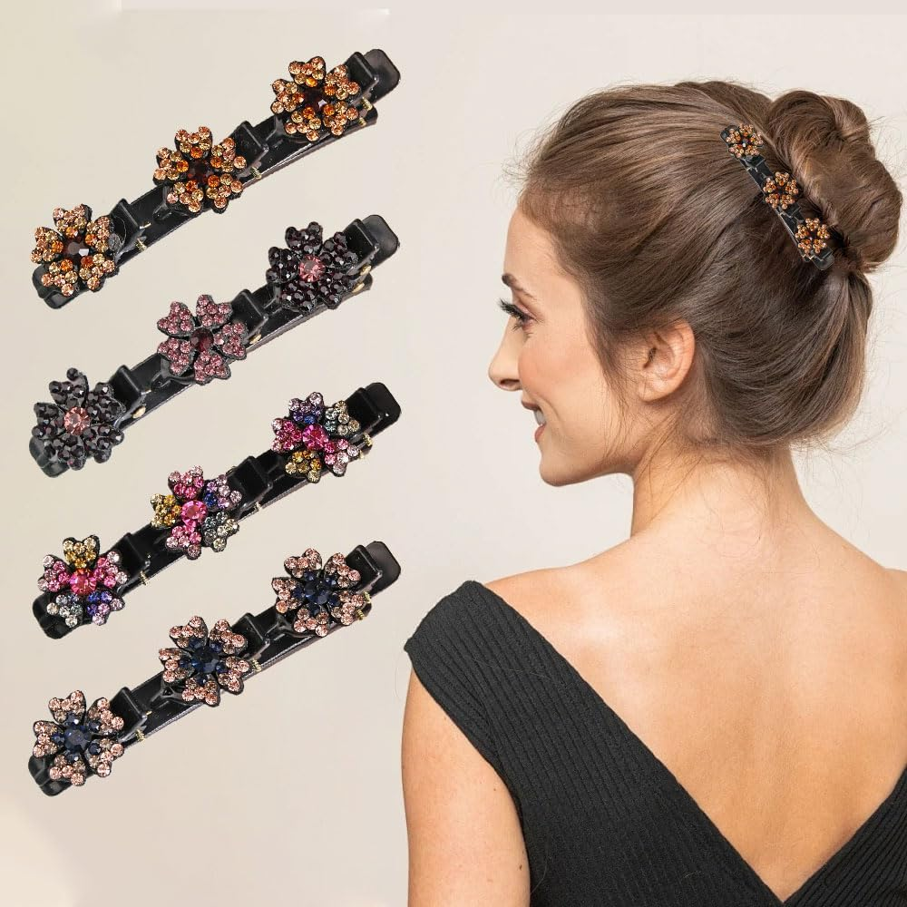 Sparkling Crystal Stone Braided Hair Clips, Women'S and Girls' Duckbill Clips (Flower-D) image number 4