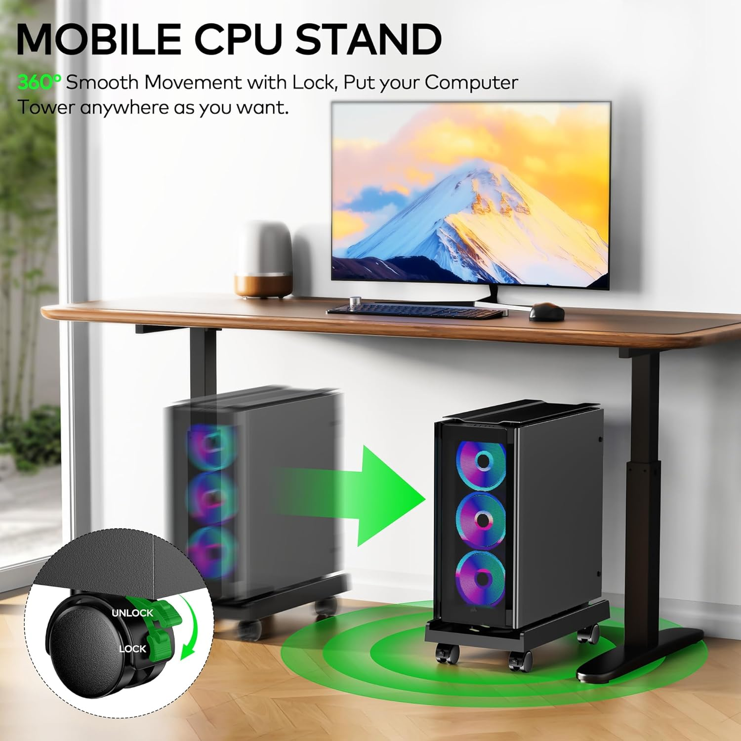 ACS01 Plastic Mobile CPU Stand, Computer Tower Stand, Fits Most Pcs under Desk, Ventilated PC Floor Cart for Office and Gamers, Black image number 5