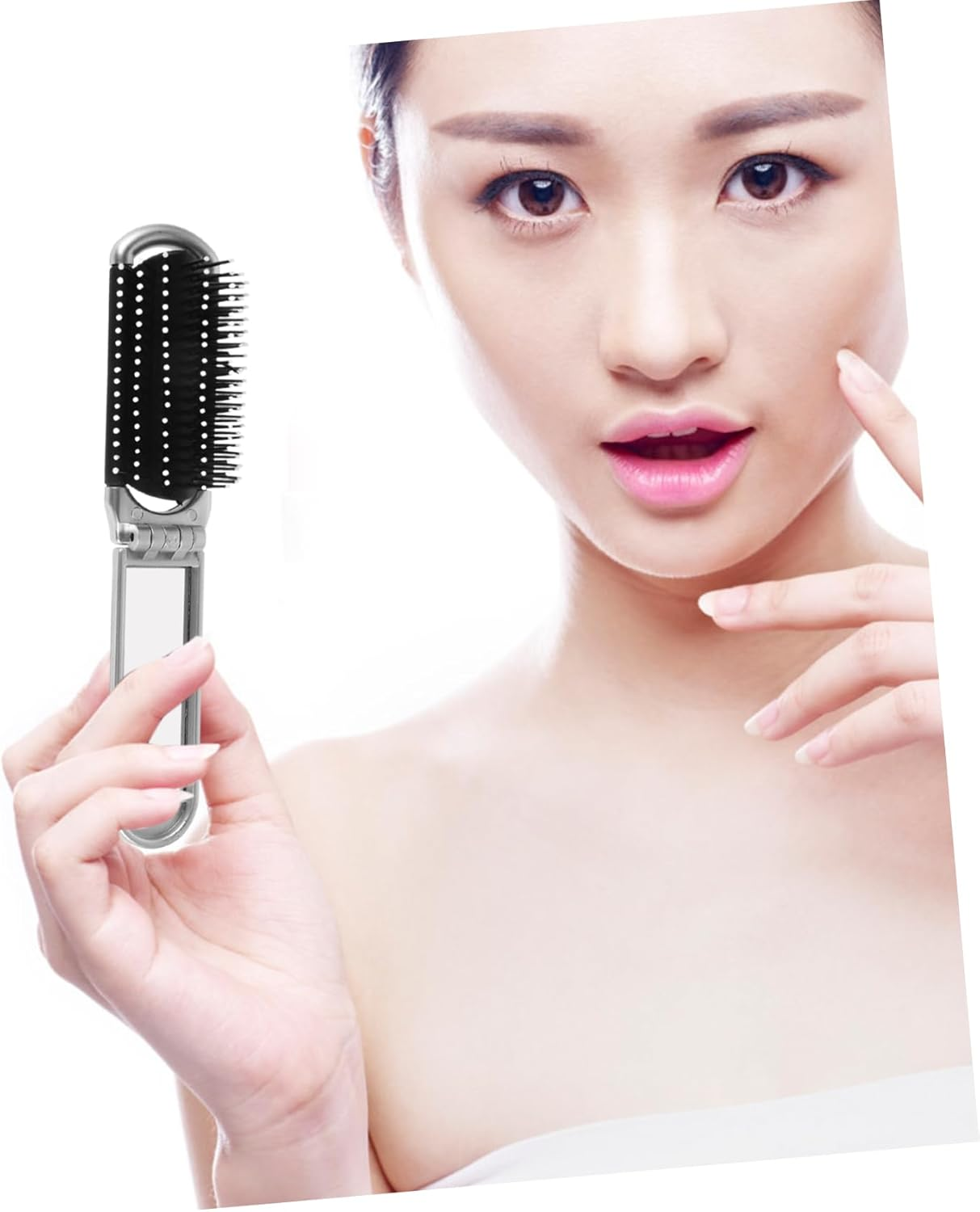 ERINGOGO Folding Hair Brush with Mirror Compact Brush for Handbag Durable Stylish Pocket Hair Brush for Quick Makeup Touchups Sleek Foldable Design image number 4