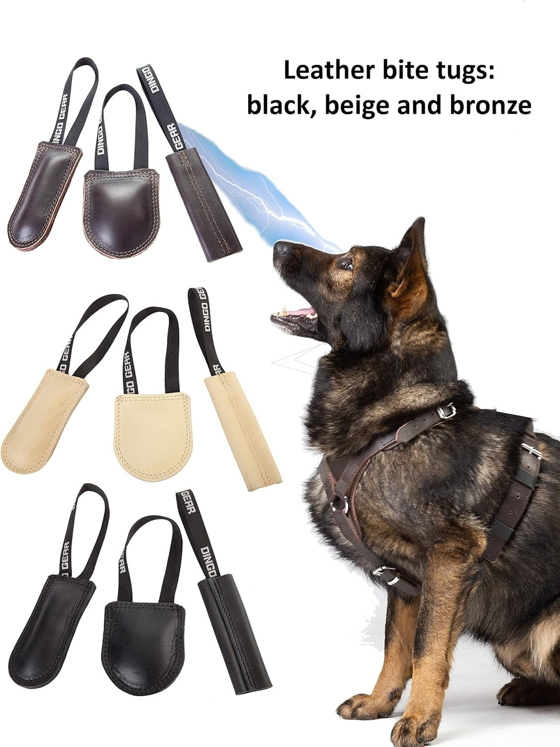 Dingo Gear Bite Tug Genuine Leather Handmade Tough Toy for K9 Dog Training and Play S00229, Black image number 6