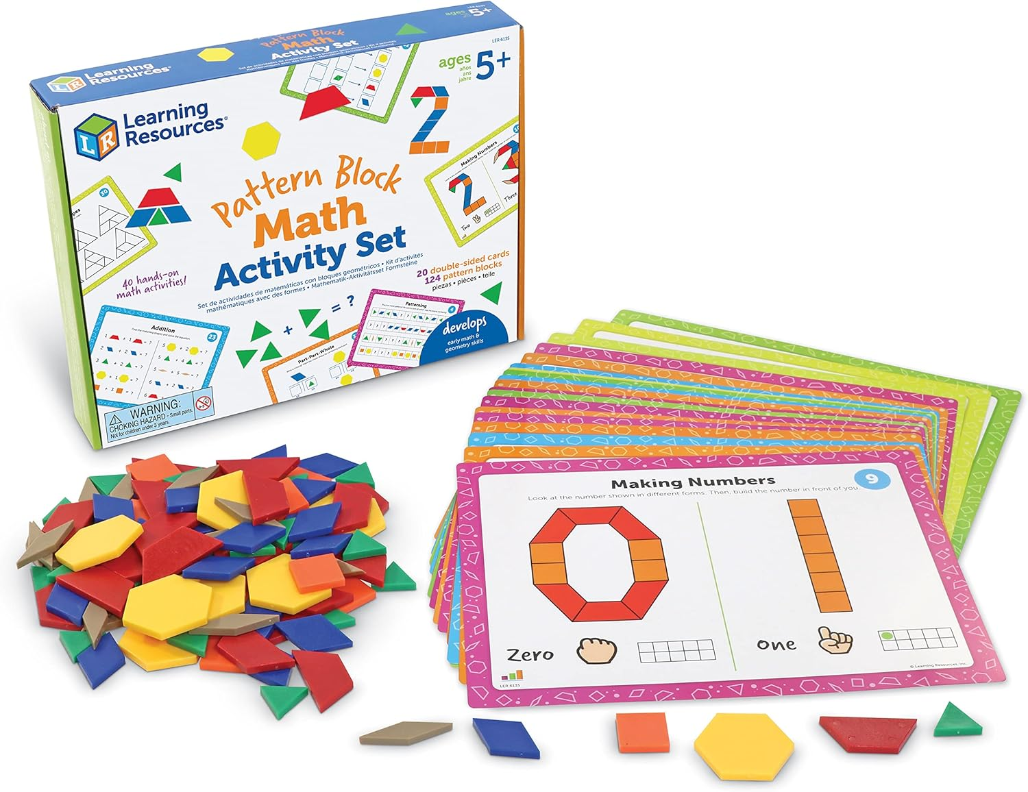Learning Resources Pattern Block Math Activity Set, Math Games for Kids, Educational Games, Preschool Math, Montessori, 144 Pieces, Age 5+ image number 3