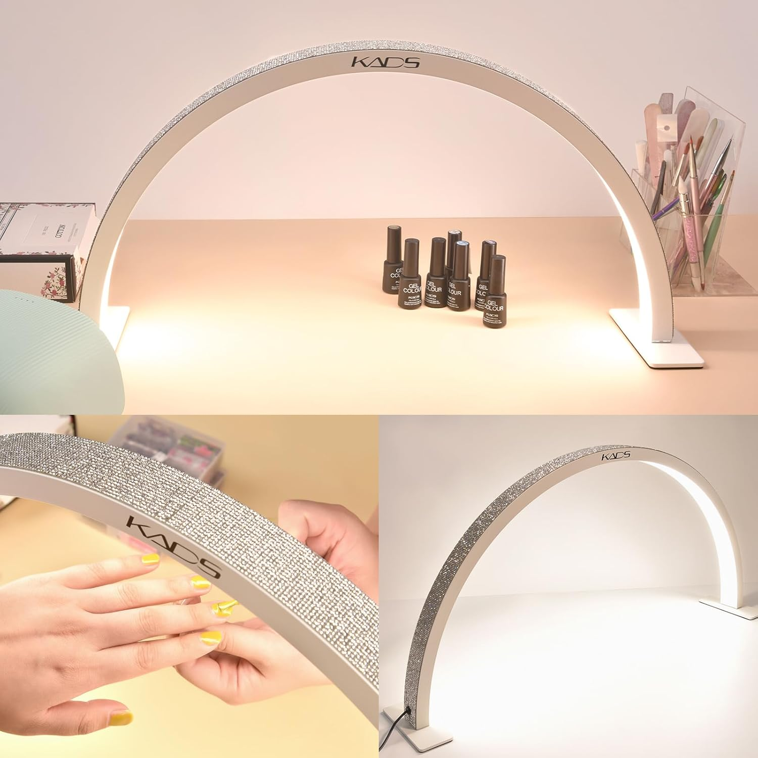 KADS Half Moon Nail Desk Lamp, Half Moon Light for Nail Desk, Lash Light for Eyelash Extensions with 3 Color Temperature 3000K-6500K for Manicure, Lash, Tattoo, Skincare (Large, White) - Pink image number 5