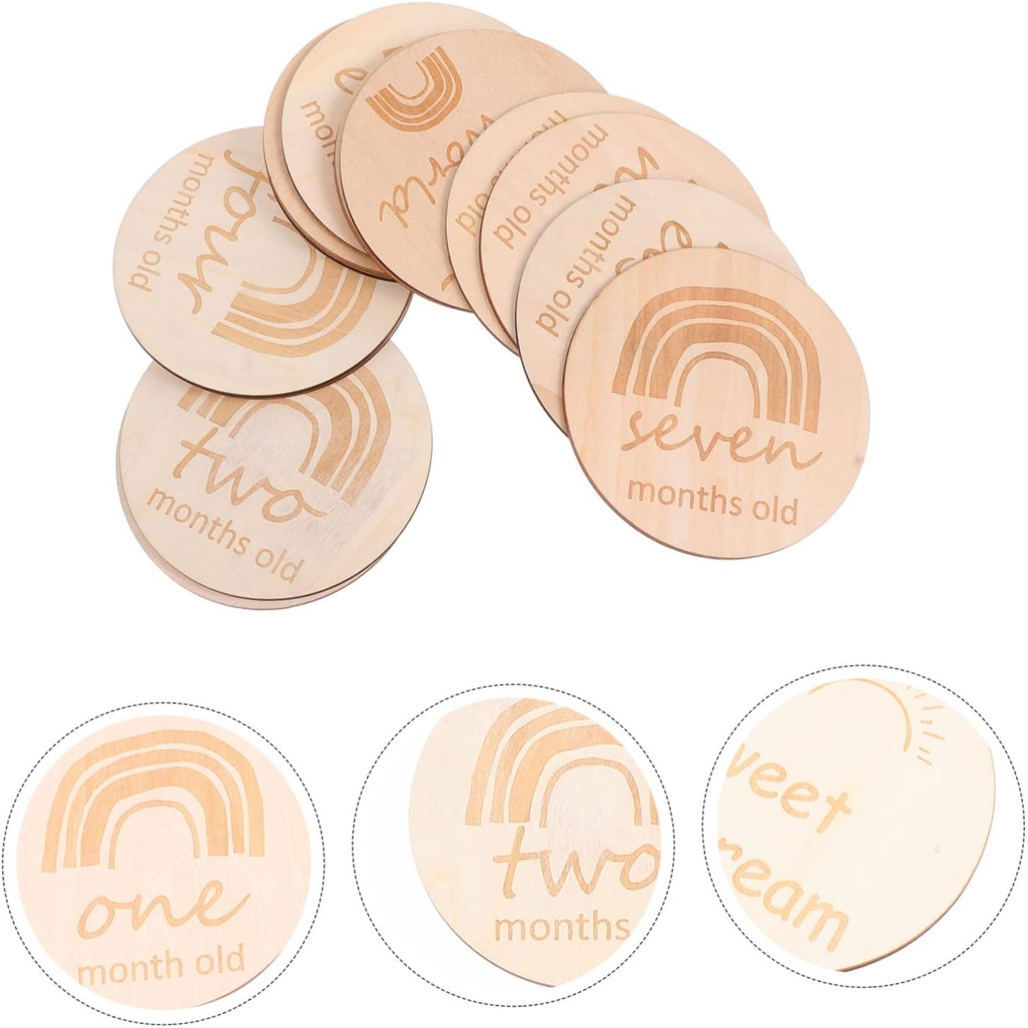 Didiseaon Double-Sided Rainbow Wooden Baby Growth Milestone Cards for Newborns, 13Pcs Set, Monthly Commemorative Memory and Photo Recording Props for Baby'S First Year image number 4