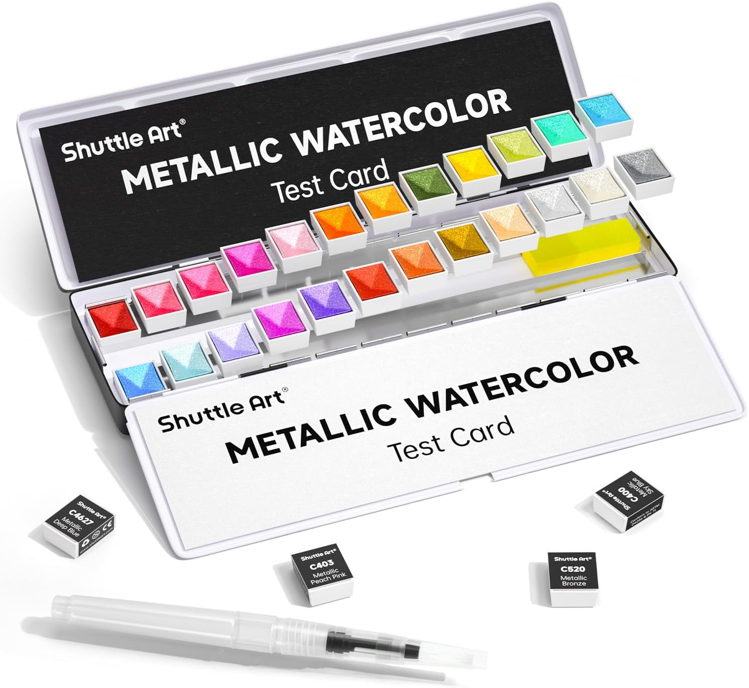 Shuttle Art Watercolour Paint Set, 48 Colours Watercolour Paint in Half Pans with 2 Water Brush Pens, 10 Paint Brushes, 1 Watercolour Pad, 1 Palette, 2 Colour Charts, Watercolour Kit for Kids Adults