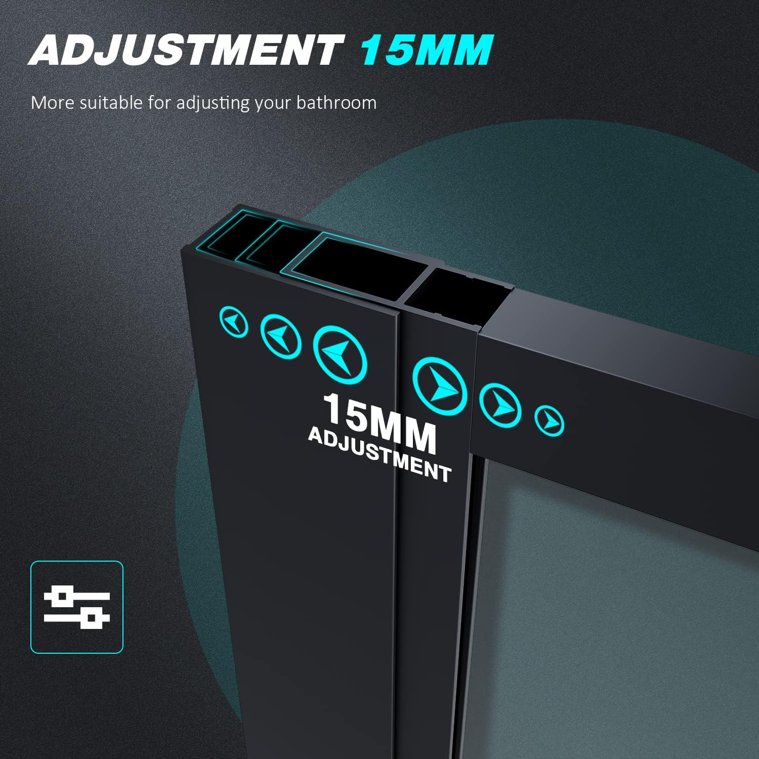 ELEGANT 1100 X 2000Mm Black Grid Painted Stain Walkin Shower Door, Shower Screen Wet Room Reversible 8Mm Safety Glass Shower Panel Frame Shower Cubicle for Bath image number 5