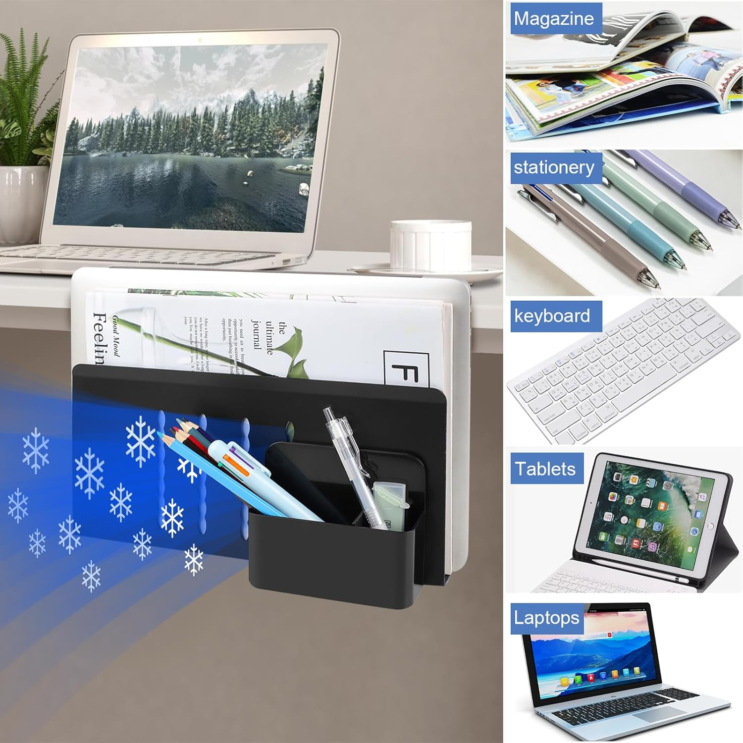 Desk Side Organiser, No Drill Adjustable Desk Organizer Storage, Clamp-On Desks Shelf with Pegboard Accessories, with Magnetic Pen Holder, Desk Storage Holder for Office and Home image number 3