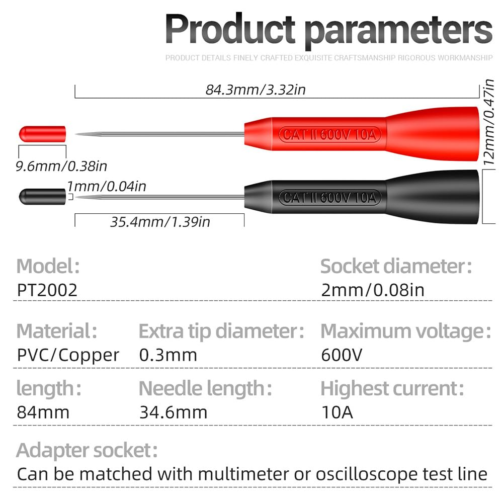 Angoily 2 Pairs Multimeter Back Probe Kit Probe for Car Test Probes and Leads Piecing Kit Probe for Automotive Nickel-Plated Brass Tool 10A image number 6