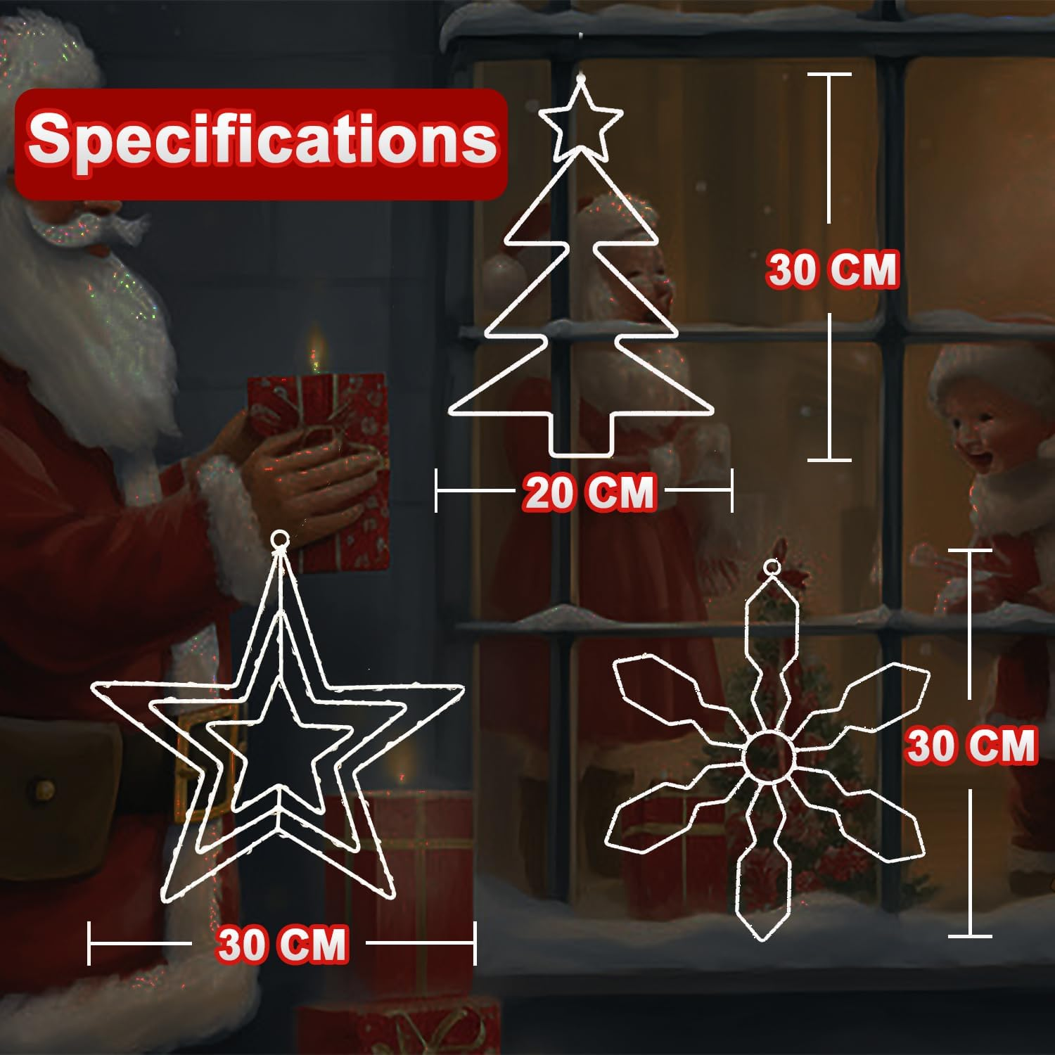 Christmas Decoration Window Pack of 3 Christmas Lights Window with Battery and Timer image number 6