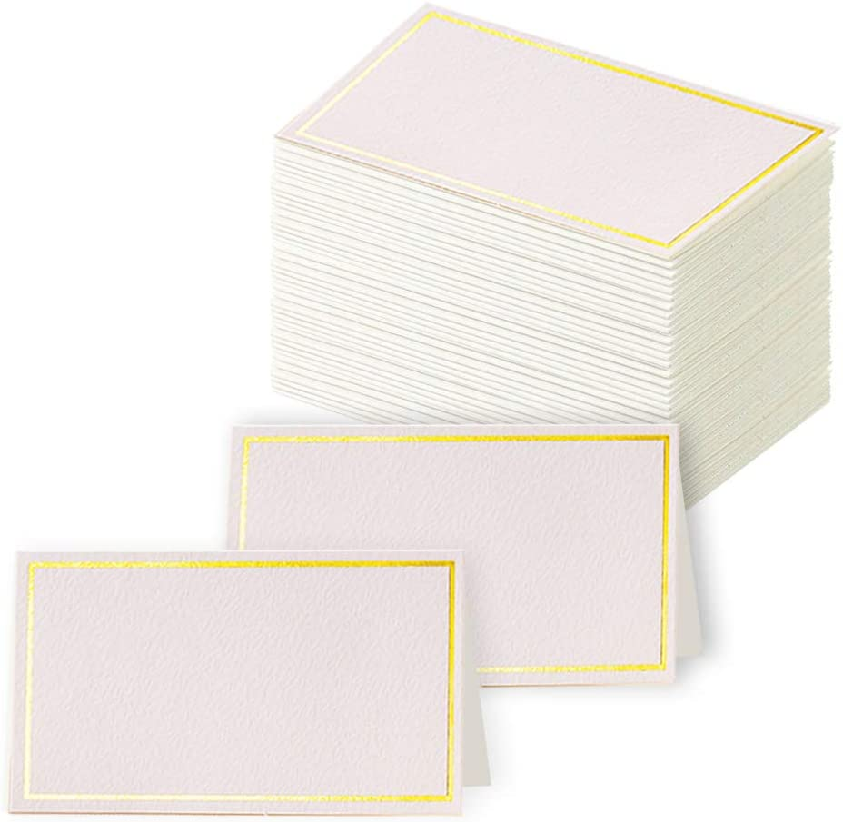 100Pcs Premium Place Cards with Gold Foil Border, Escort & Name Cards for Wedding, Table & Dinner Parties, Seating Cards, 2" X 3.5" - 120 Pcs White Place Cards image number 2