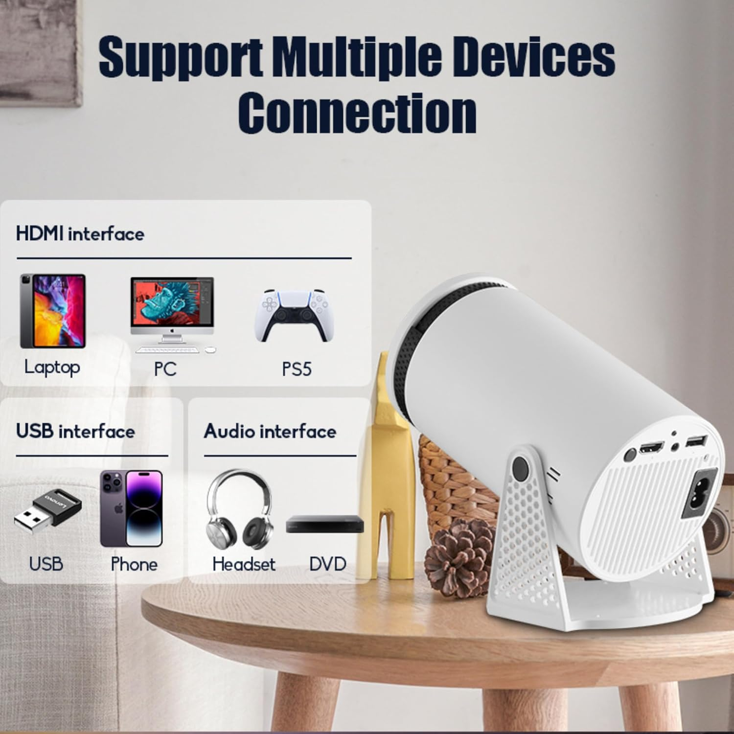 Bewinner 4K UHD Smart Small Projector, 1080P Portable Home Video Projector with 5G Wifi6 BT 5.3, Auto Correction, 260 Inch Screen Size, Home Theater for Android 11 (AU Plug 100‑240V) image number 6