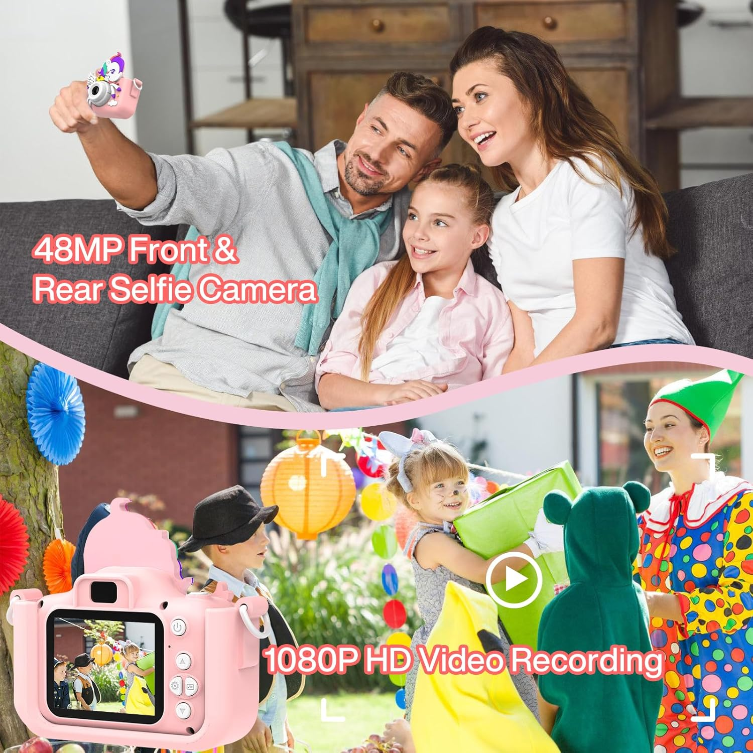 Musclez Kids Camera, Toys for 3-12 Years Old Girls Boys Children, Portable Digital Video Camera with Silicone Cover 32GB TF Card, Birthday Gifts Christmas New Year Gifts Selfie Camera for Kids image number 1
