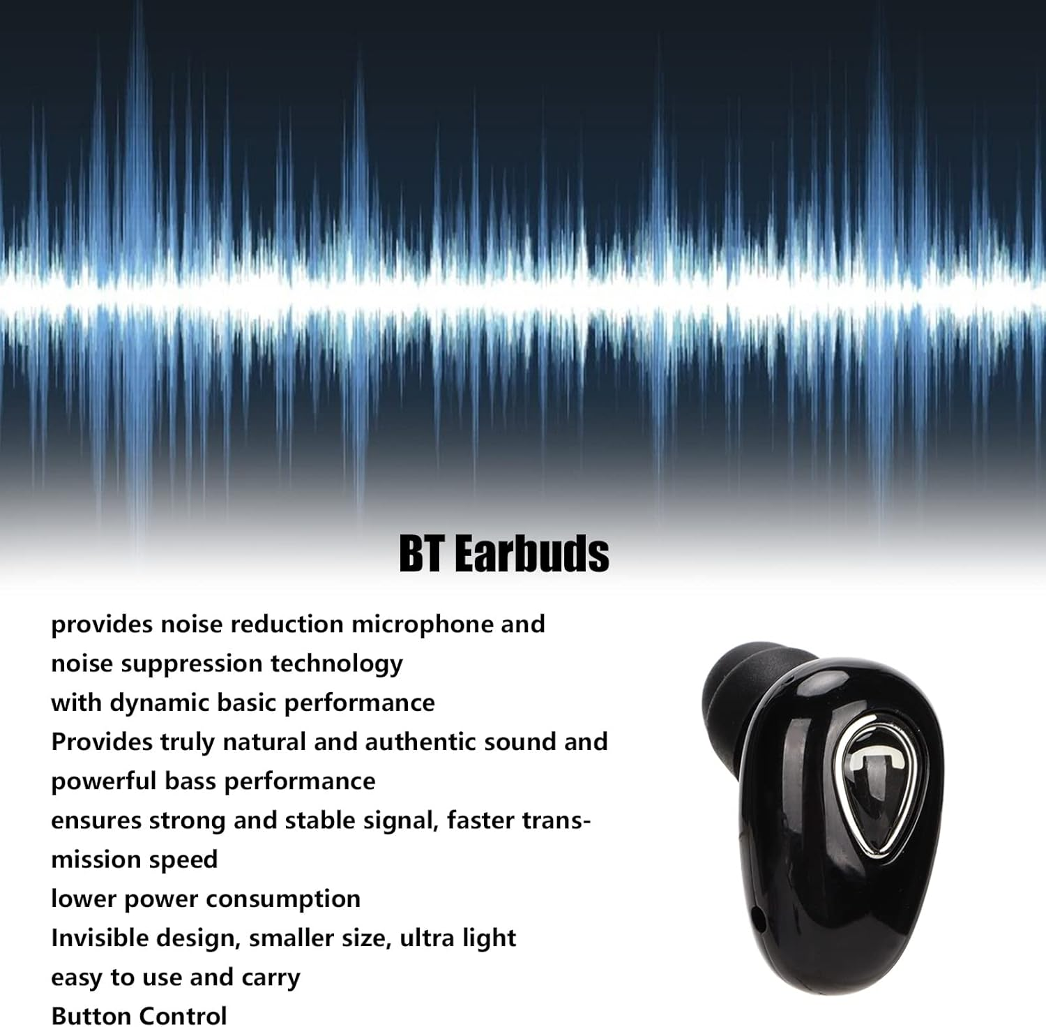 Lazmin112 YX01 Single Bluetooth Earbuds, Wireless In-Ear Headphones with Noise Reduction Microphone, Portable, Comfortable Fit, USB Charging, Black image number 1