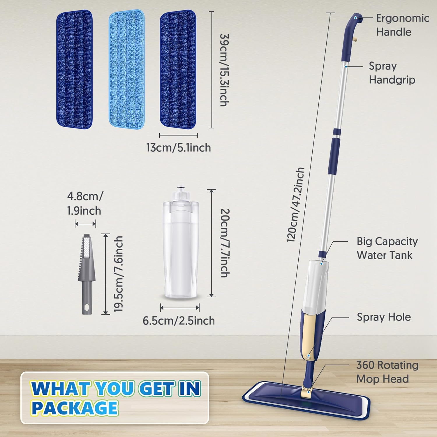 Microfiber Spray Mops for Hardwood Floor Cleaning - MEXERRIS Wet Jet Mops Dry Dust Mop with 3X Washable Pads Fit for Swiffer Powermop Floor Mop Flat Mops for Wood Laminate Tile Vinyl Floor Cleaning image number 2