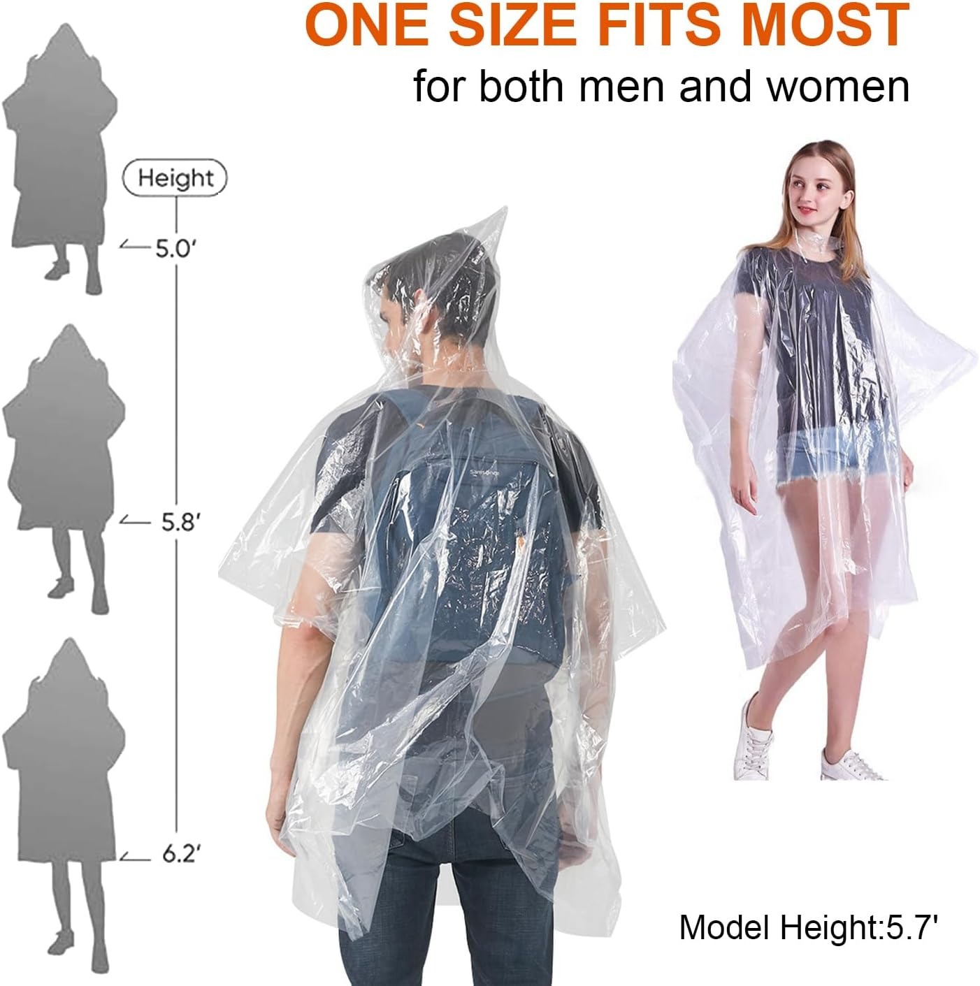 10 Pack Disposable Rain Ponchos for Adults, H HOME-MART Protable Emergency Disposable Rain Poncho Family Pack for Adults,Clear image number 3