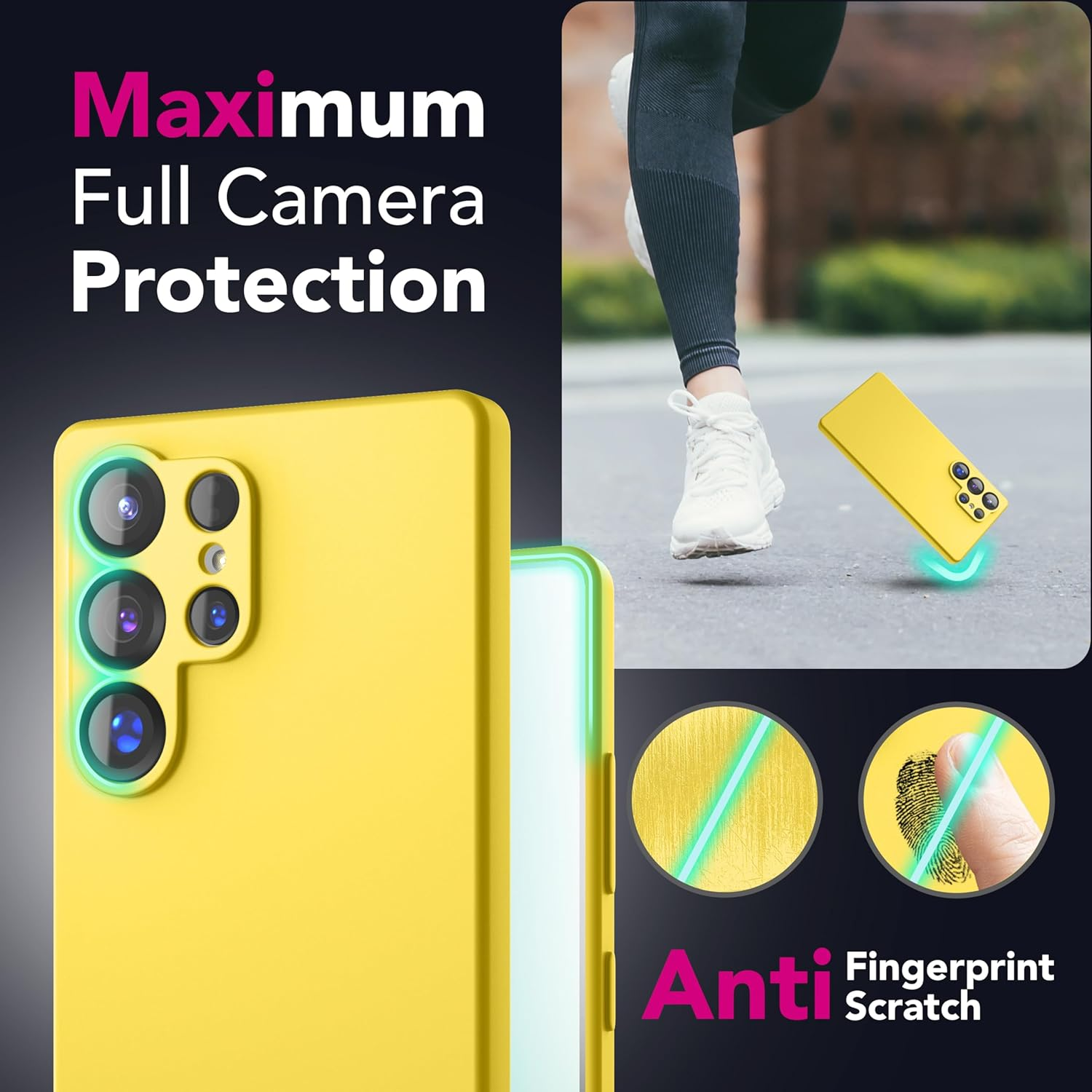 NALIA Phoenix Case for Samsung Galaxy S25 Ultra, Wipe-Clean Velvet, Soft Liquid Silicone Mobile Phone Case, Fluffy Microfibre Lining, Thin Non-Slip Silicone Protective Case, Colour: Neon Yellow - Ash Grey image number 4