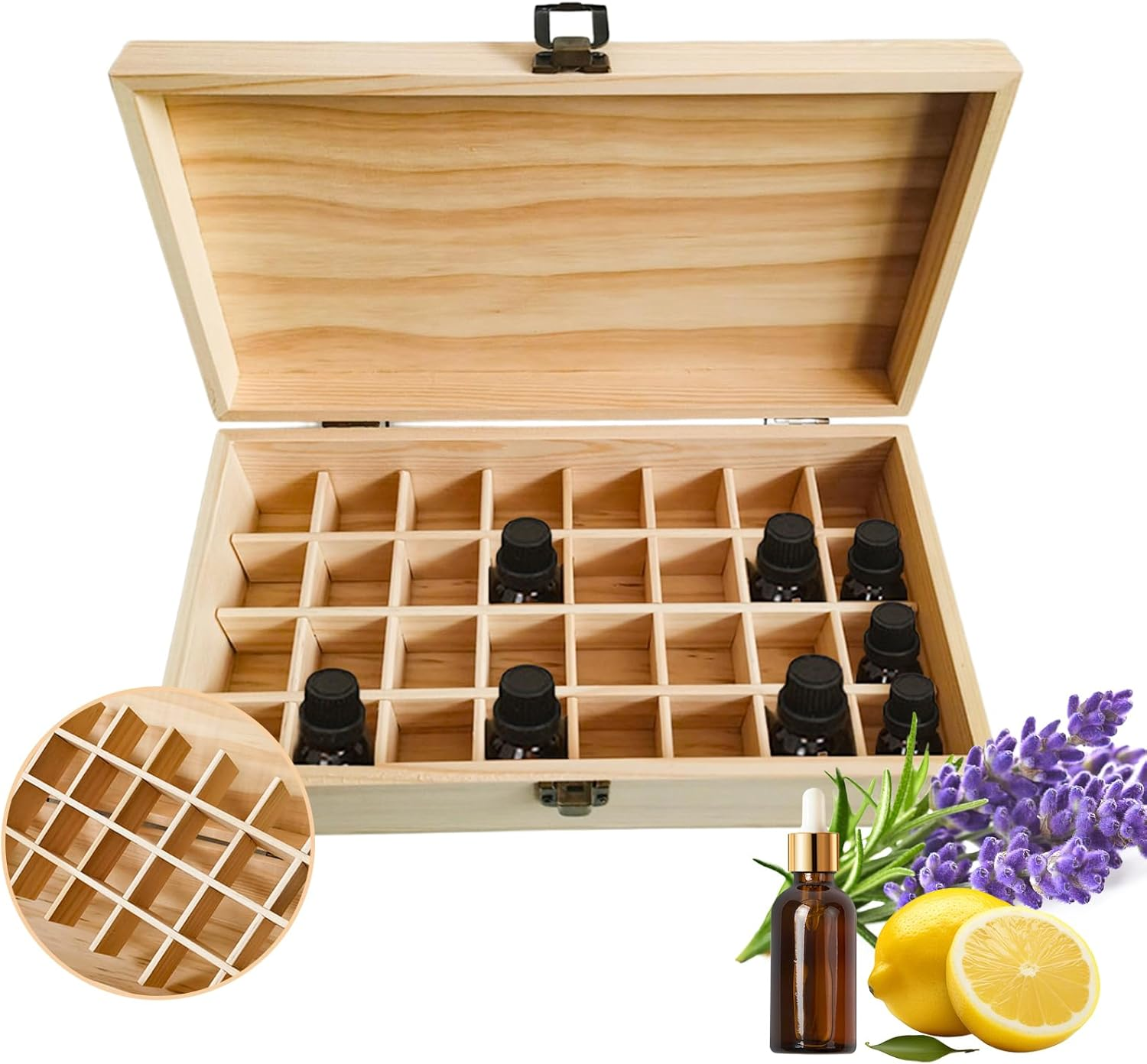 Pure Vie Wooden Essential Oil Storage Box Travel Organizer Case with Bottle Cap Label - Aromatherapy Nail Polish Fragrance Container, Holds 32 Bottle for 5-15Ml - Keep Scented Oil Safe & Space Saver image number 6