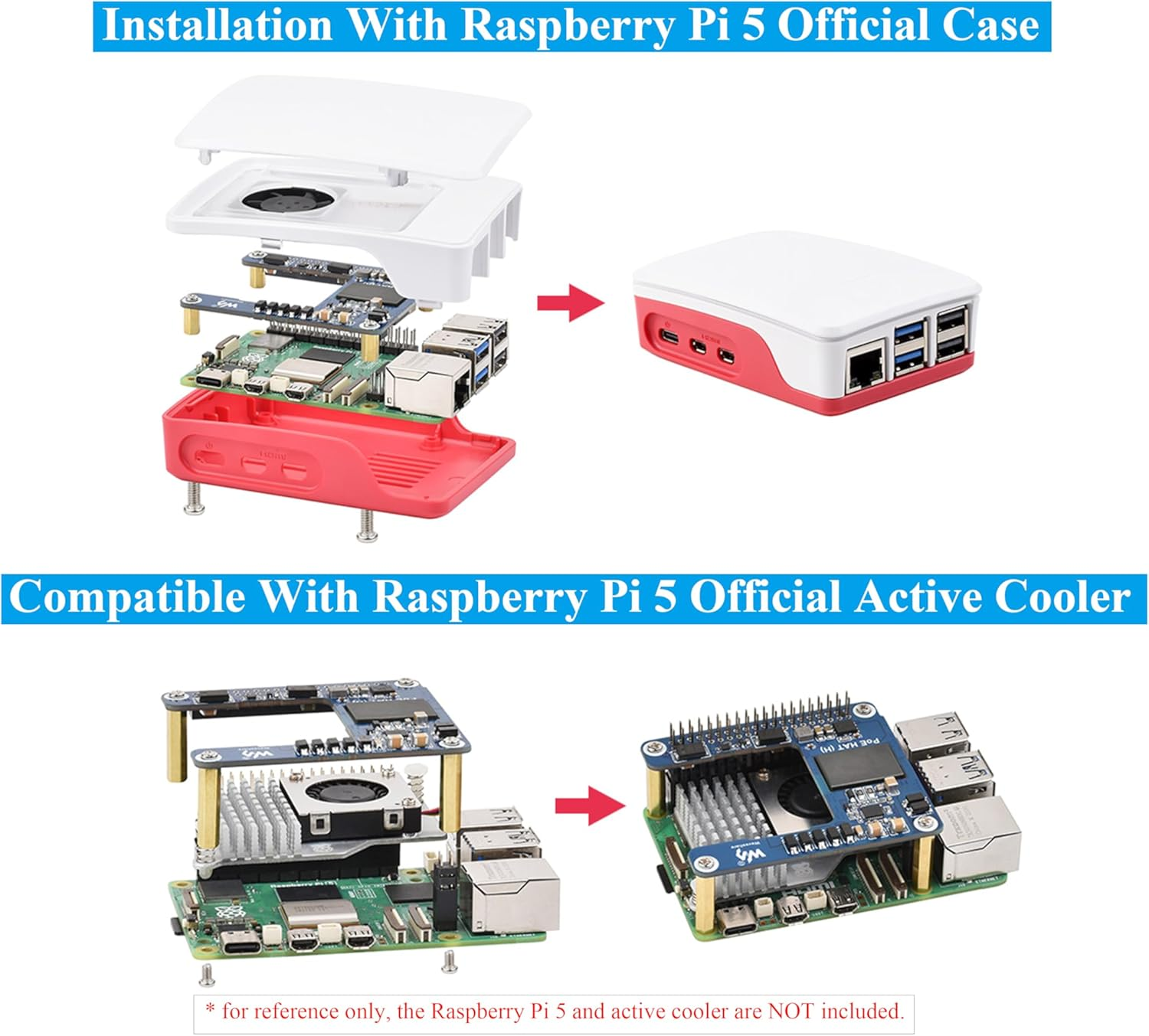 Poe HAT Compatible with Raspberry Pi 5/Compute Module 5, Power over Ethernet HAT 5V 5A Output, 802.3Af/At Network Standard, Isolated Switched-Mode Power Supply, Support Pi5 Case & Active Cooler image number 4