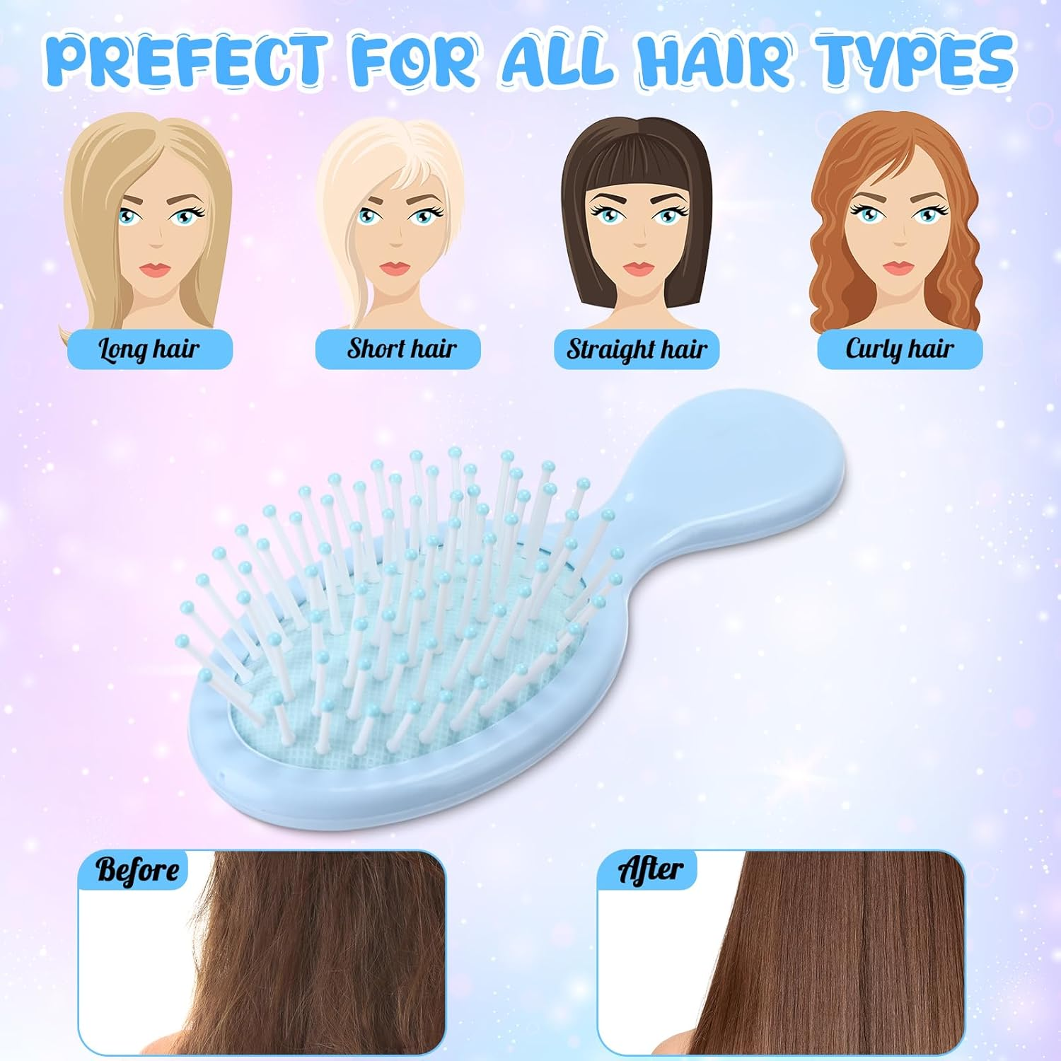 Zopeal 28 Pcs Kids Gift Wet Hair Mini Brush Bulk Girls Back to School Small Pocket Travel Hairbrush Hygiene Detangler Soft Bristle Detangling Paddle for Bachelorette Rewards Party Favor(7 Colors) image number 2