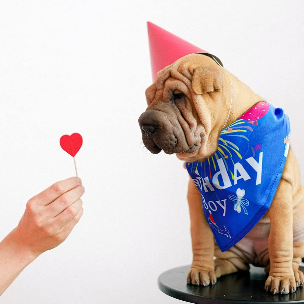 Dog Birthday Bandana Large Breed, Soft Dog Triangle Scarf Bib Accessories, Washable Adjustable Pet Kerchief, Party Supplies for Small Medium Cats Pets (Blue) image number 1