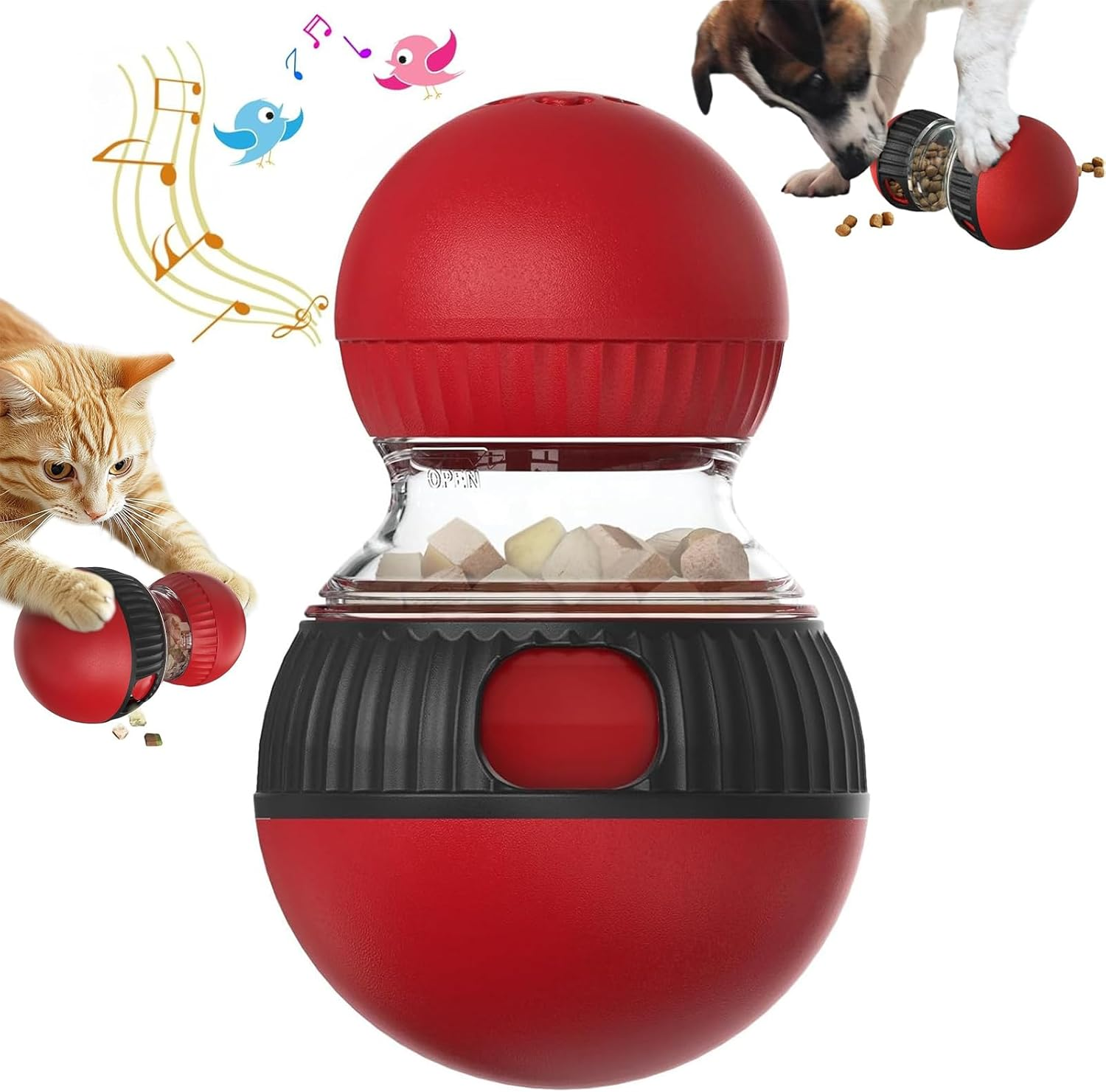 Ruiday Cat Ball Feeder Toy, Cats Food Dispenser, Cat Treat Toy with Sparrow Calls, Cats and Dog Puzzle Toys, for Indoor Training Brain Stimulation Toys image number 4