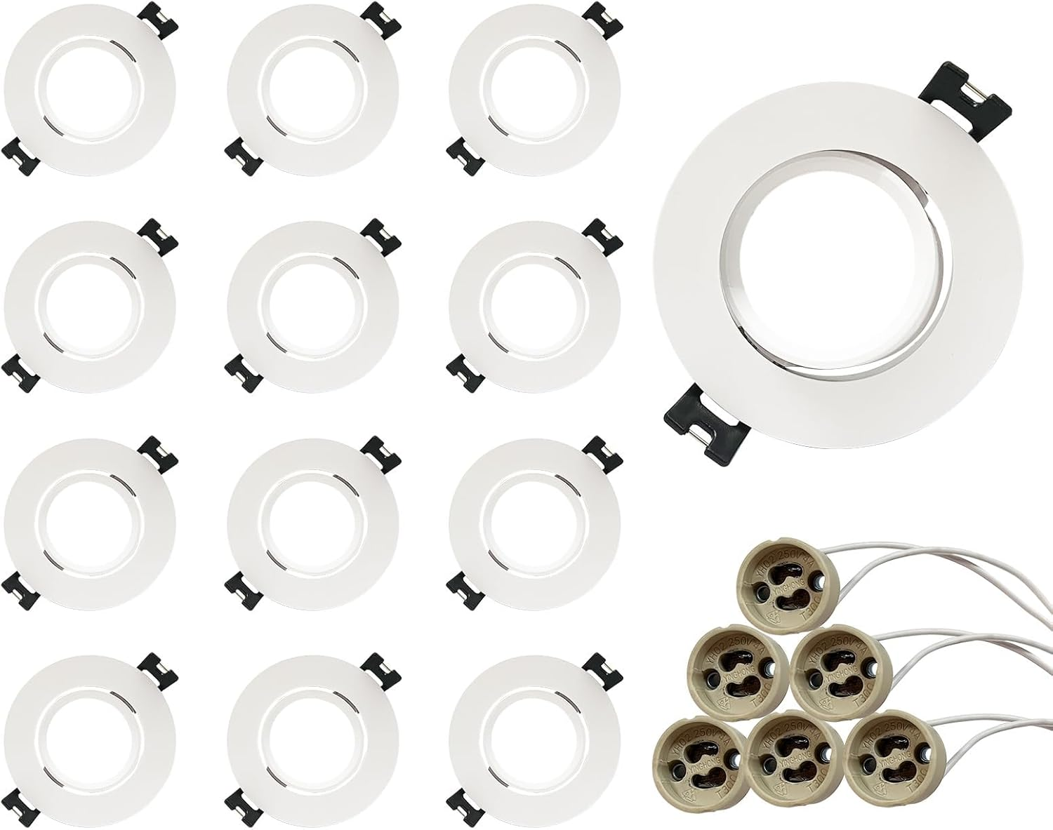 GY 12 LED Recessed Spotlights with GU10 Socket, LED GU10 Mounting Frame Ceiling Spot White round for MR16 LED or Halogen Bulbs, 35&deg; Swivel, Diameter 75 X 100 Mm Large Hole Diameter, Bulb Not Included