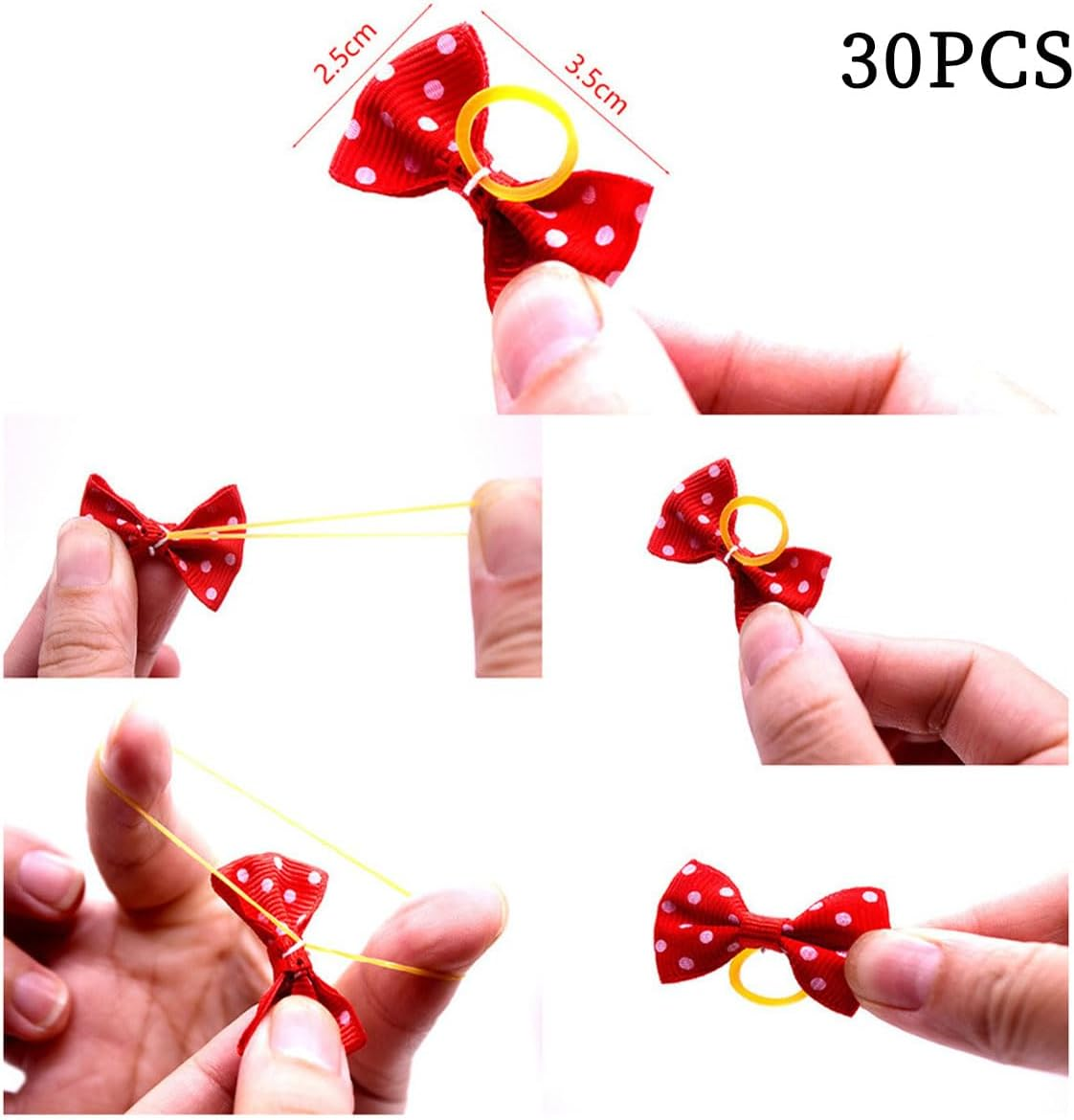 LEEQ Dog Hair Bows - Pet Bowknot Hair Rope with Elastic Band, Pet Dog Hair Bow Accessories for Long Hair Pet Dogs Cats Puppies Random Colour (30 Pieces) image number 3