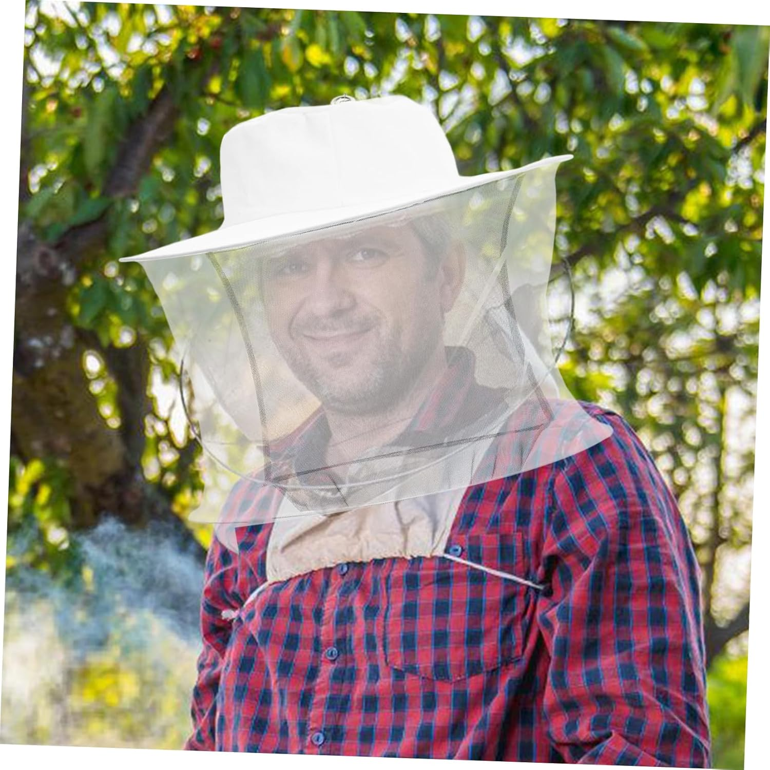 Portable Beekeeper Hat with Netting Lightweight Face Covering for Beekeeping Gardening Outdoor Activities Breathable Durable Design White