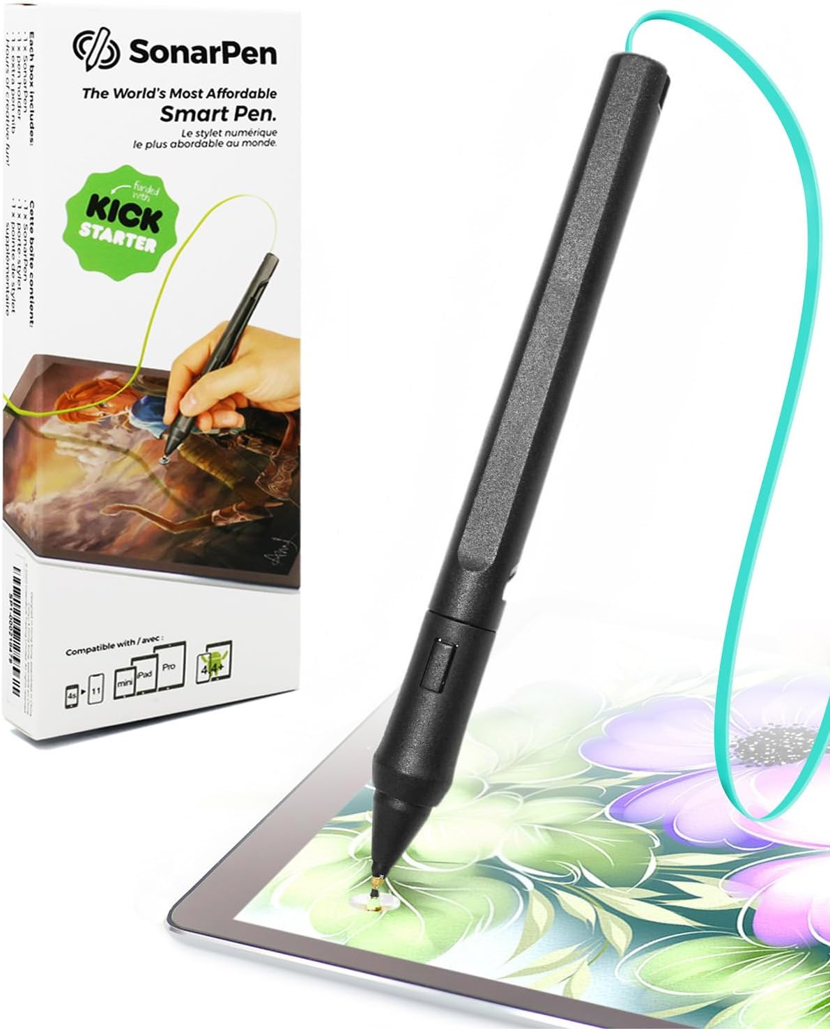 Sonarpen - Pressure Sensitive Smart Stylus Pen with Palm Rejection and Shortcut Button. Battery-Less. Compatible with Apple Ipad/Pro/Mini/Iphone/Android/Switch/Chromebook (Black)
