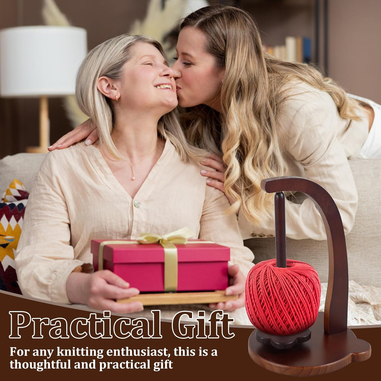 Wooden Yarn Spinner, Yarn Holder for Knitting and Crocheting, Sewing Spindle Thread Holder for Crochet Well, Girls, Women (Vintage Color)