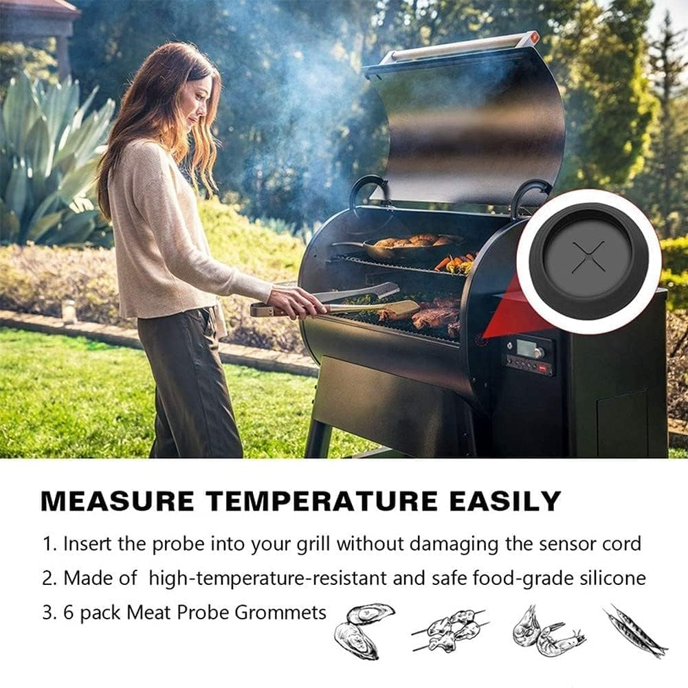6Pcs Grill Probe Grommet Replacement Parts, Black Rubber, Compatible with Traeger Wood Pellet Grills, Outdoor Cooking Tools and Accessories image number 1
