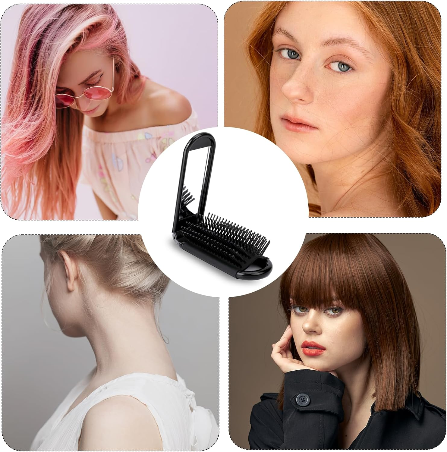 2 Pack Foldable Hair Brush with Mirror Mini Compact Travel Hairbrush Small Massage Comb Portable Hair Styling Tools Pocket Folding Hairbrush for Women Girls Men Home Outdoor Travel Purse Essential image number 3