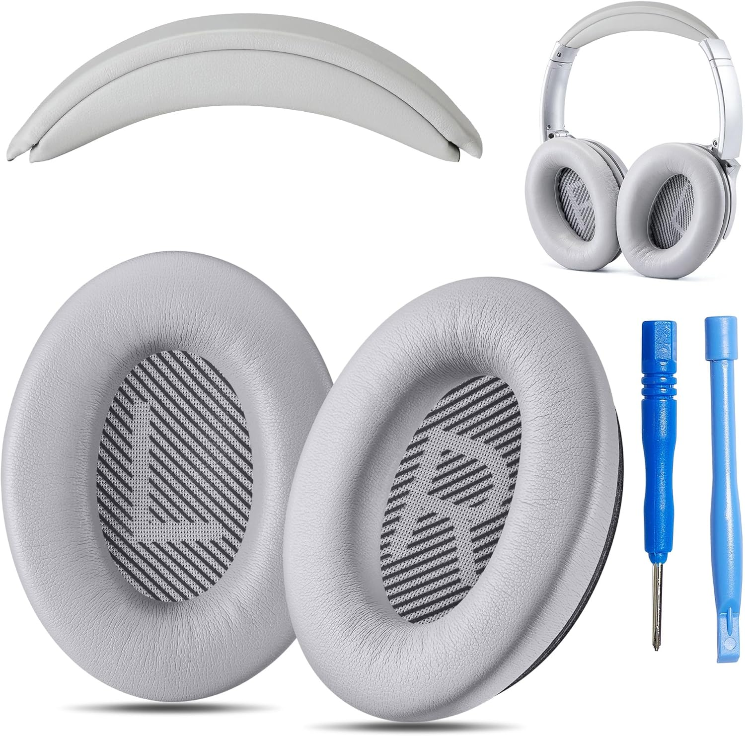 Replacement QC35 / QC35 Ii Earpads and QC35 Headband / QC35 Ii Headband V3 Pad Cushion Compatible with Bose Quietcomfort 35 (QC35) and Bose Quietcomfort 35 Ii (QC35 Ii) Headphones (Grey) image number 5