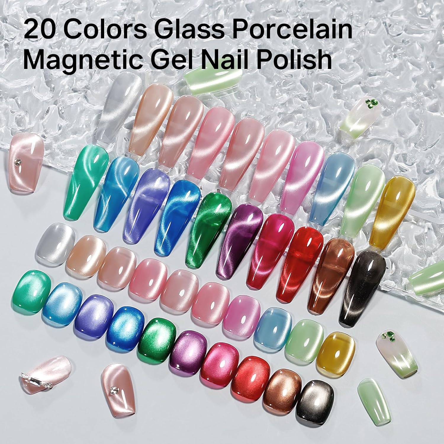 MIZHSE Cat Eye Gel Nail Polish 20 Colors, Ceramic Magnetic Gel Polish Set with Magnet Stick, Trendy Colors Cateye Effect Soak off Nail Art Salon Home DIY for Girls Women image number 4