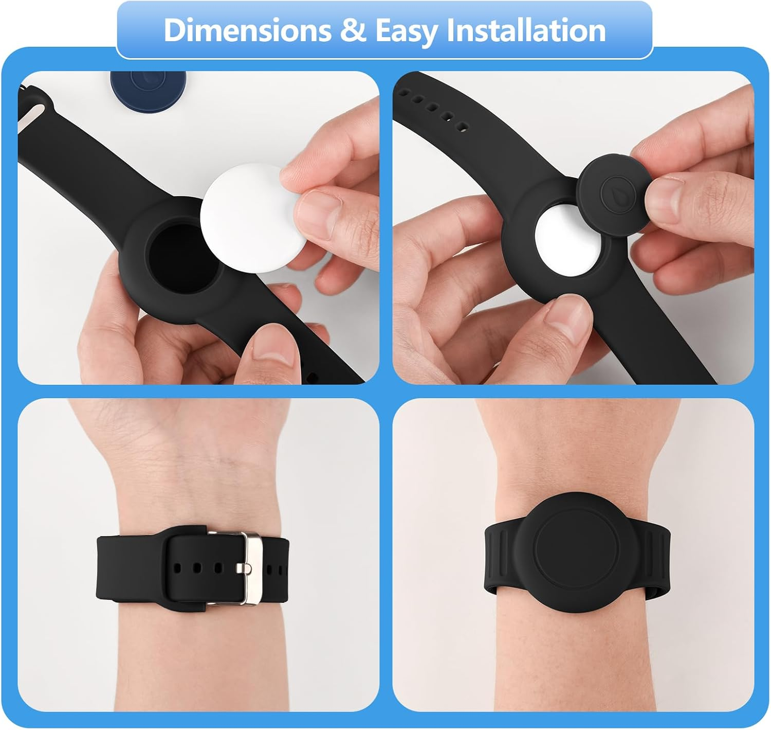 [2 Pack] Waterproof Airtag Band for Apple Airtags 2021, Airtag Holder Case Cover with Silicone Adjustable Airtag Watch Band, Anti-Lost Lightweight Secure Soft Strap Loop for Child, Toddler, Kids image number 6