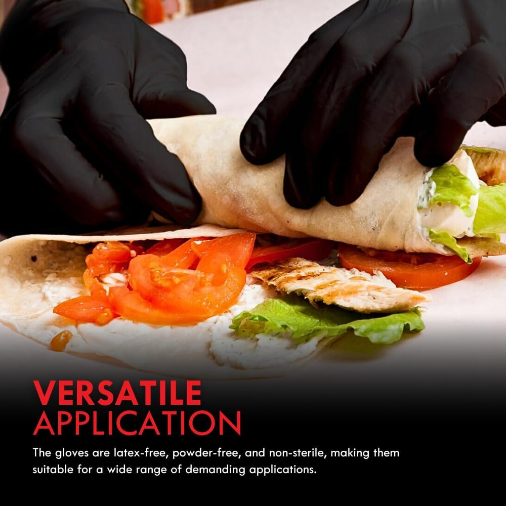 Clara Black Nitrile Powder Free Disposable Gloves Heavy Duty Textured 5.5G 100 Pieces image number 6