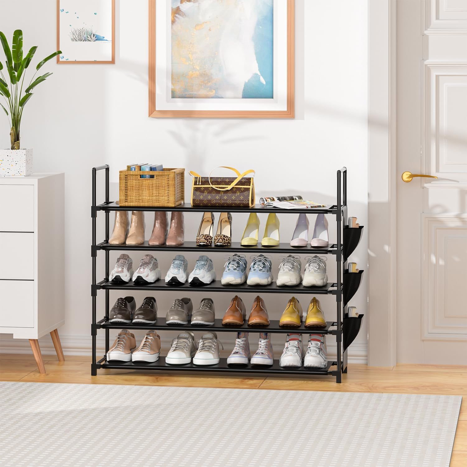 Shoe Rack 5 Tier Shoe Organizer Shoe Storage 20-25 Pairs Black Shoe Rack for Closet Entryway Space Saving Bedroom Garage Door image number 3
