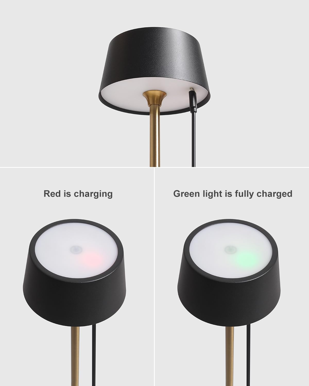 DAWALIGHT Cordless Table Lamp 4000Mah Rechargeable Battery Operated Lamp LED Desk Lamp Stepless Dimming Black and Gold Metal Table Light 2700K Gold Base