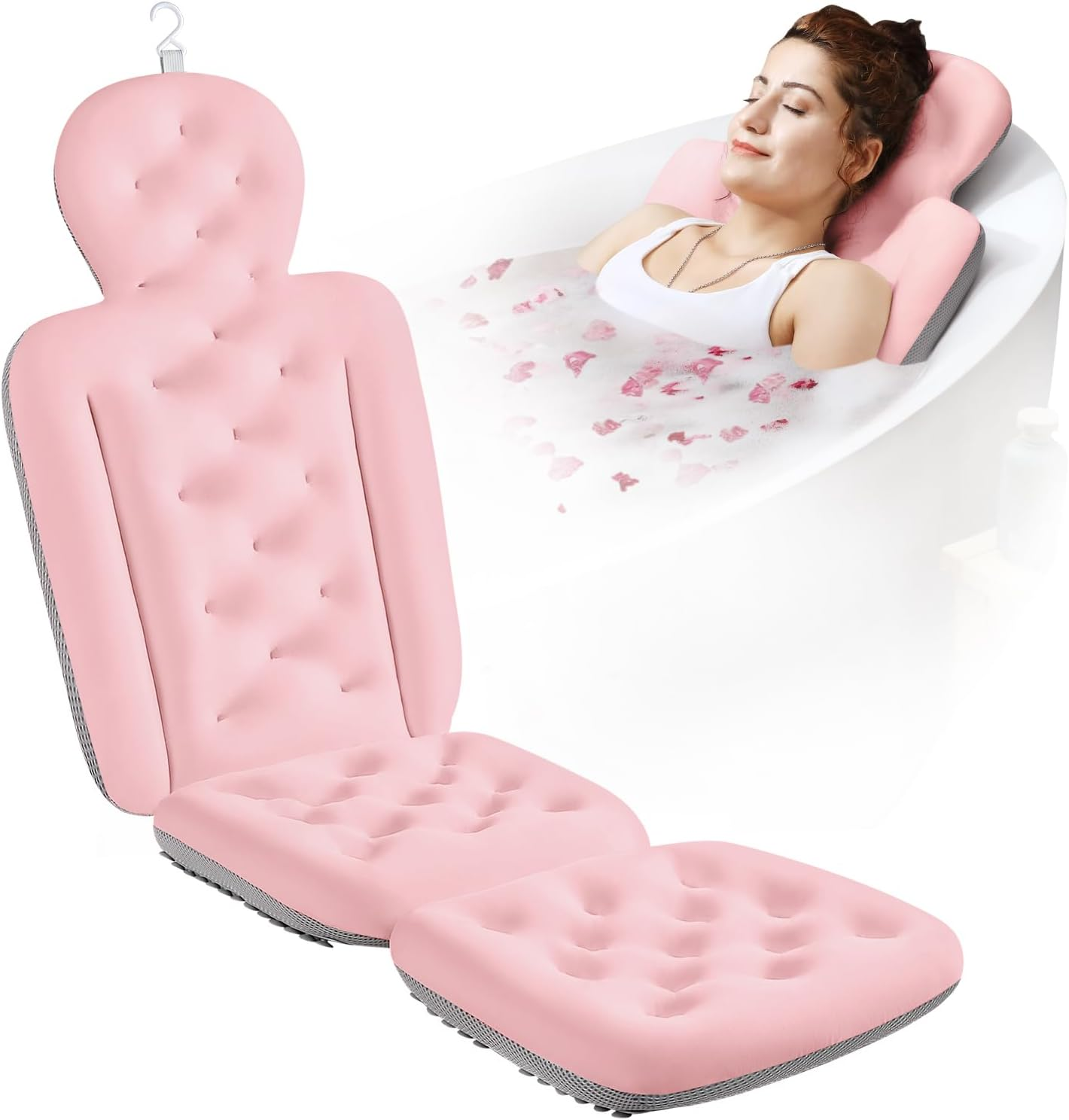 Full Body Bath Pillow for Bathtub, Thick Bathtub Cushion with Laundry Bag, Luxury Tub Pillow for Bath for Headrest Neck and Back Support Pink 51" X 16"