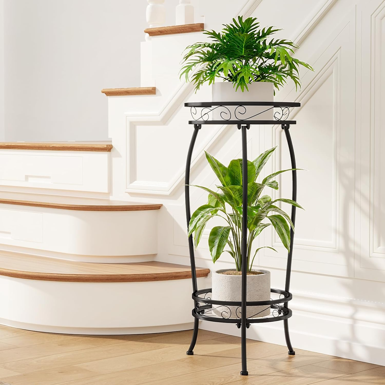 Bamworld 2 Tier Metal Plant Stand Indoor Outdoor, 27 Inch Tall Flower Pot Stands for Multiple Plants, Corner Heavy Duty Plant Shelf for Patio Garden Balcony Living Room Bedroom