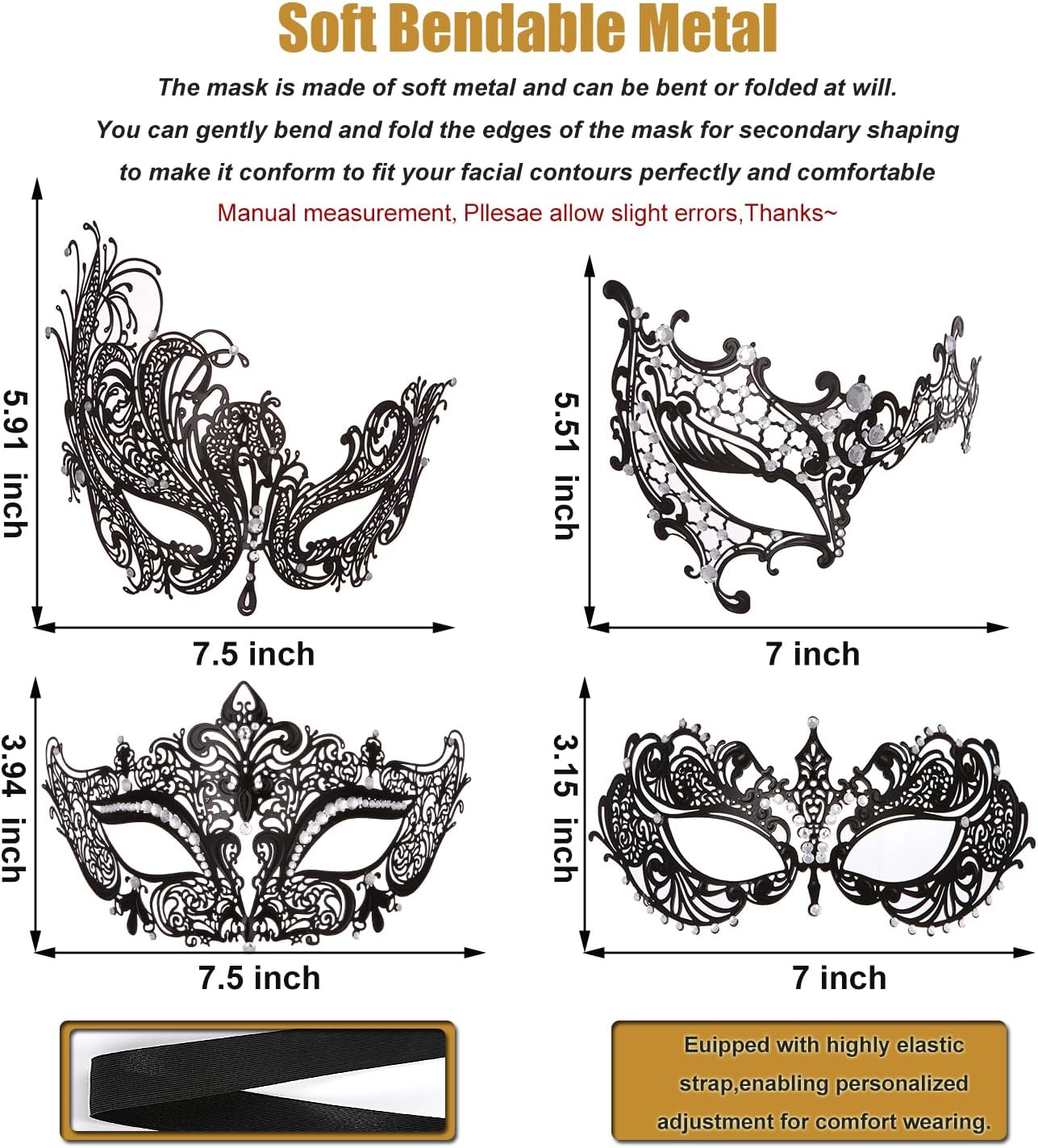 Masquerade Mask for Women Metal Mask Shiny Rhinestone Venetian Party Evening Prom Ball Mask Bar Costumes Accessory image number 2