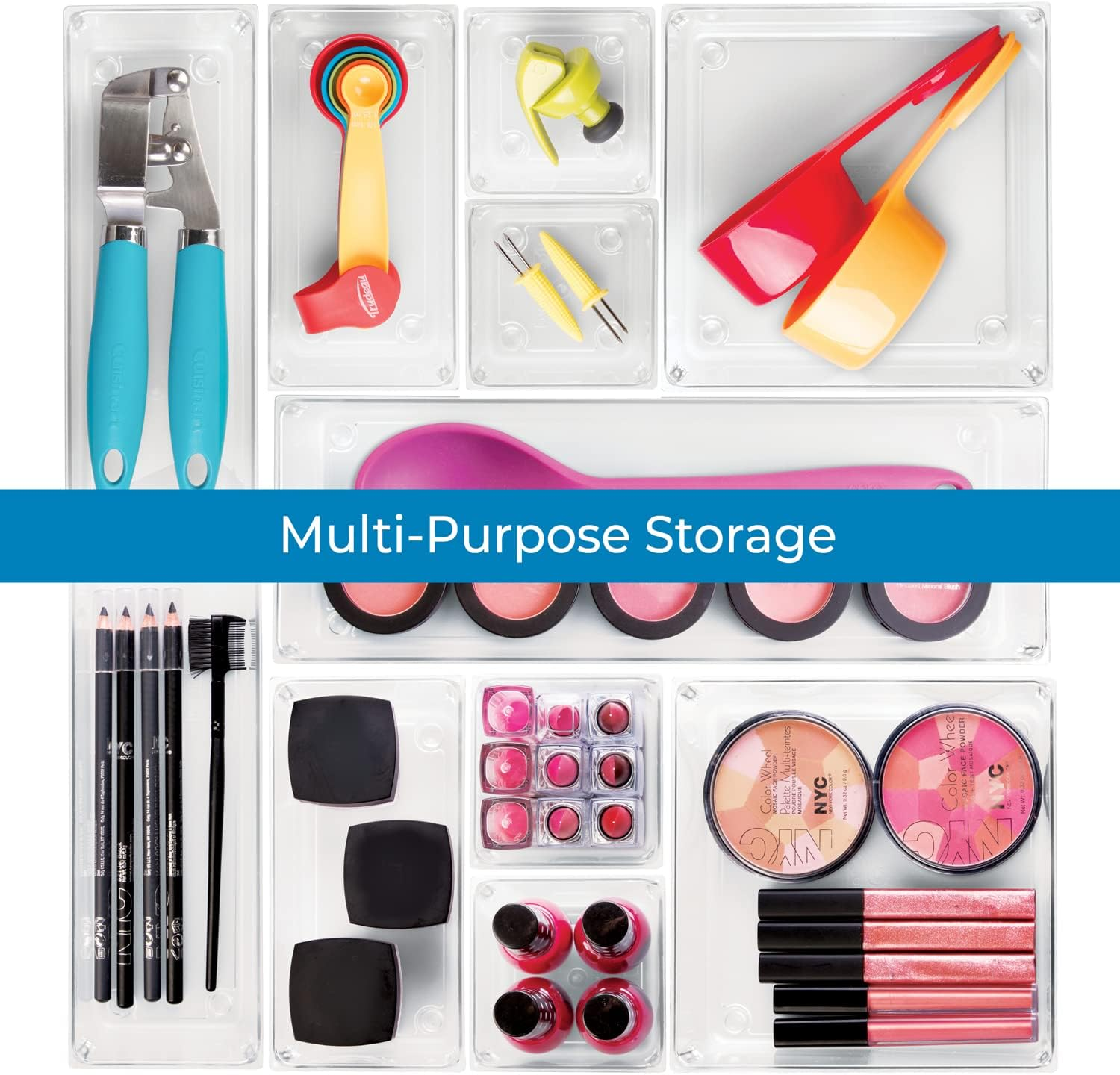 Interdesign Kitchen Drawer Organizer for Silverware, Spatulas, Gadgets - 6 Piece Set, Clear image number 5